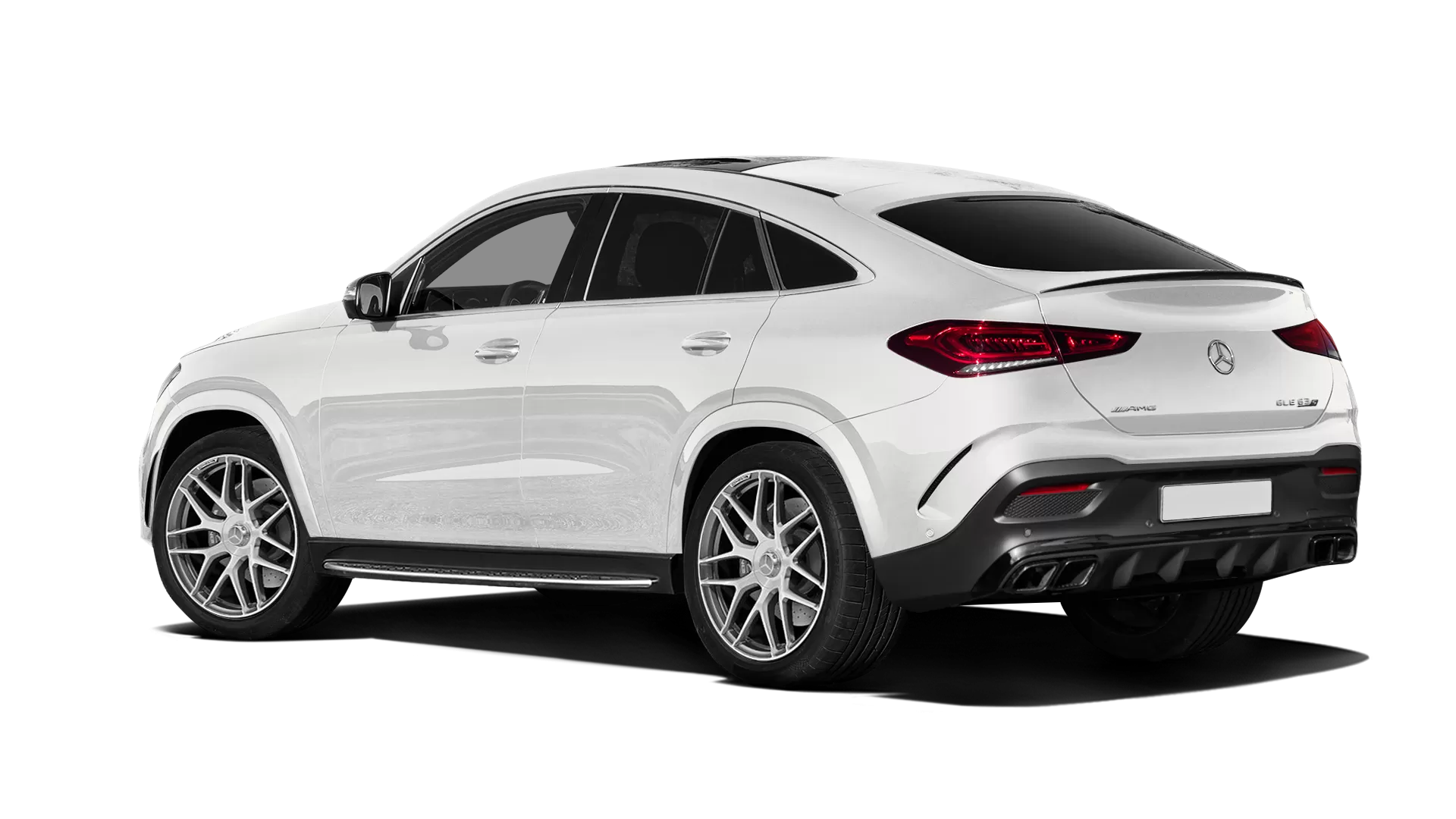 Mercedes GLE Coupe AMG 63 C167 stock rear view in Diamond White color