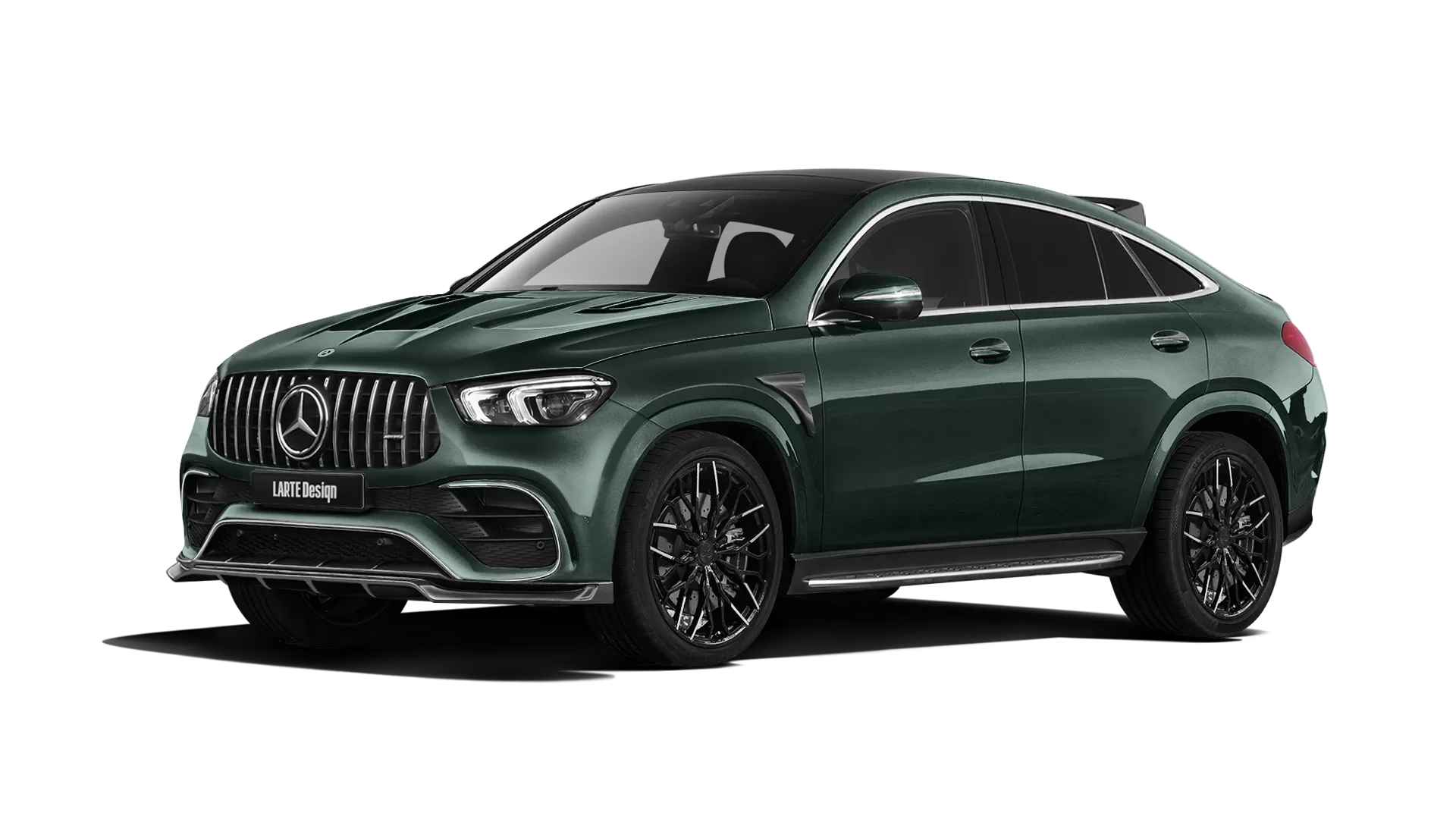 Mercedes GLE Coupe AMG 63 C167 with painted body kit: front view shown in Emerald Green