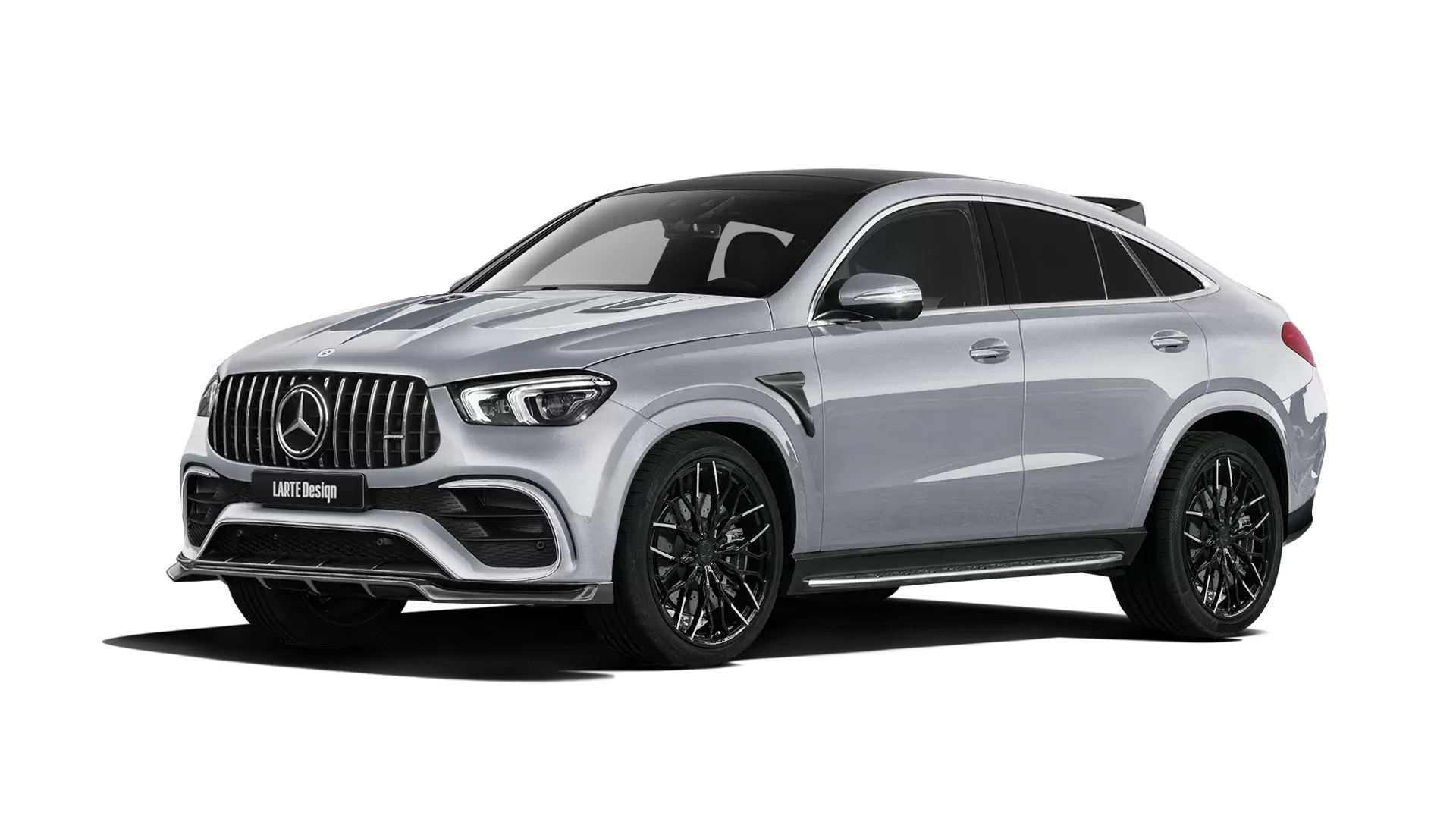 Mercedes GLE Coupe AMG 63 C167 with painted body kit: front view shown in High Tech Silver