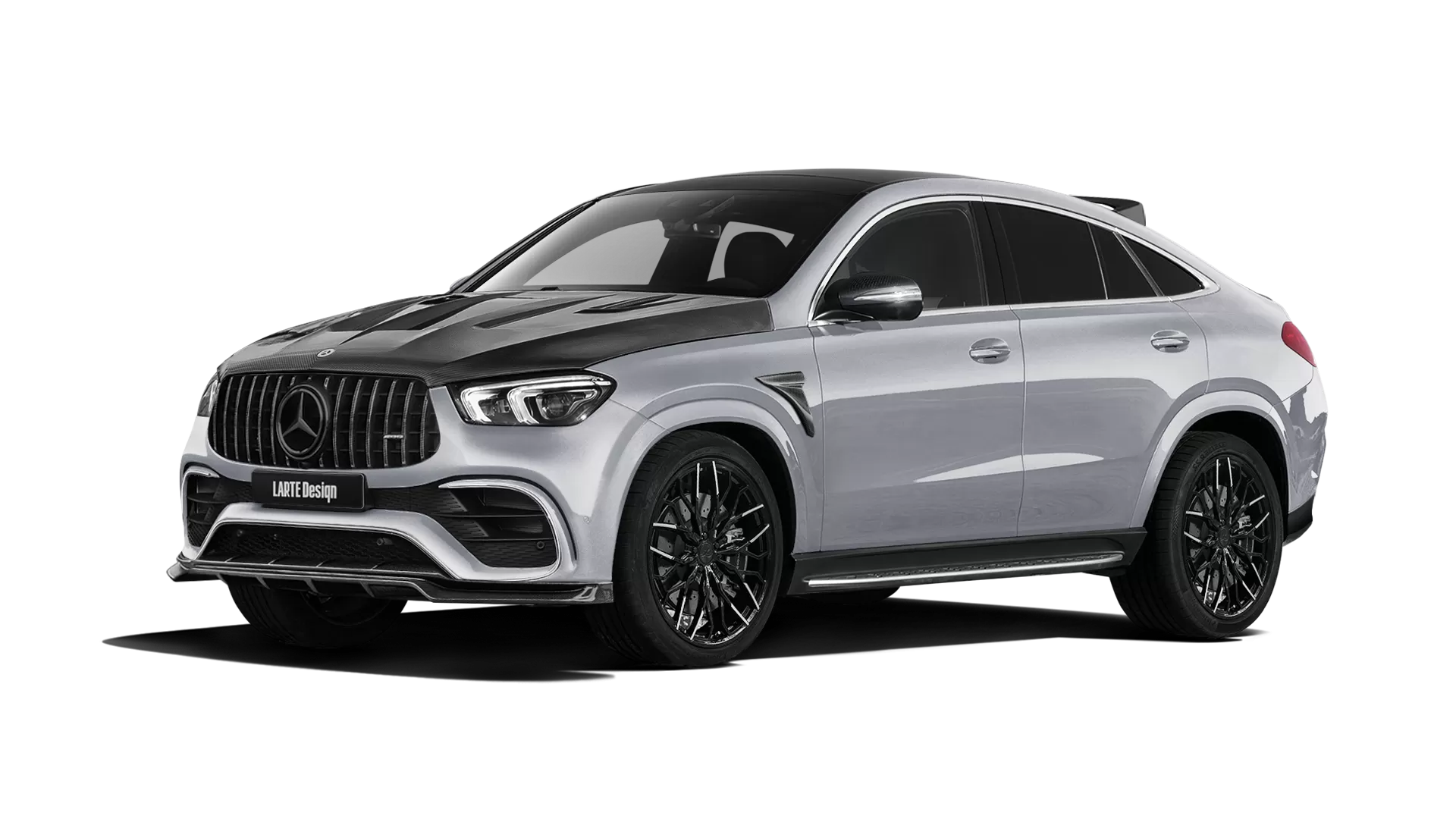 Mercedes GLE Coupe AMG 63 C167 with carbon body kit: front view shown in High Tech Silver