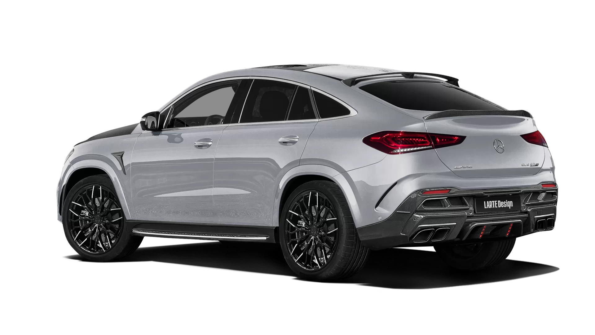 Mercedes GLE Coupe AMG 63 C167 with carbon body kit: back view shown in High Tech Silver