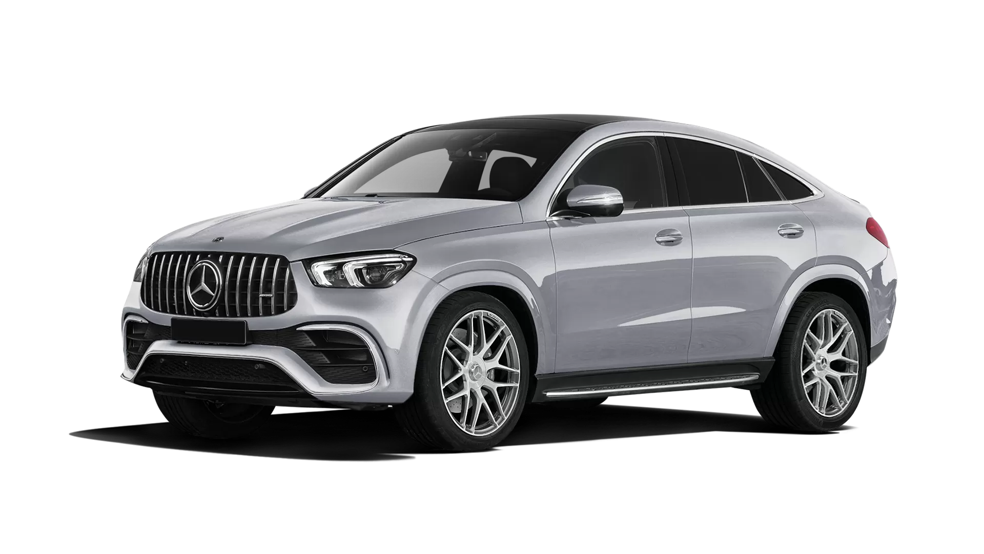Mercedes GLE Coupe AMG 63 C167 stock front view in High Tech Silver color