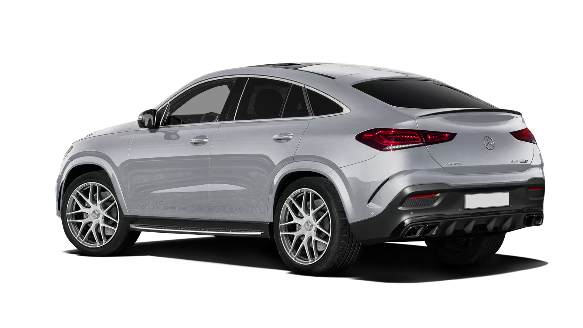 Mercedes GLE Coupe AMG 63 C167 stock rear view in High Tech Silver color