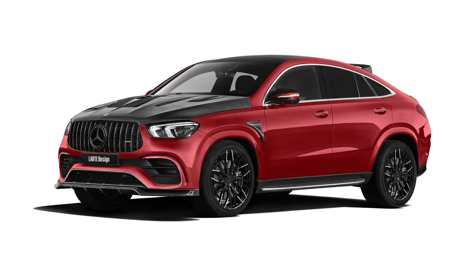 Mercedes GLE Coupe AMG 63 C167 with carbon body kit: front view shown in Hyacinthe Red