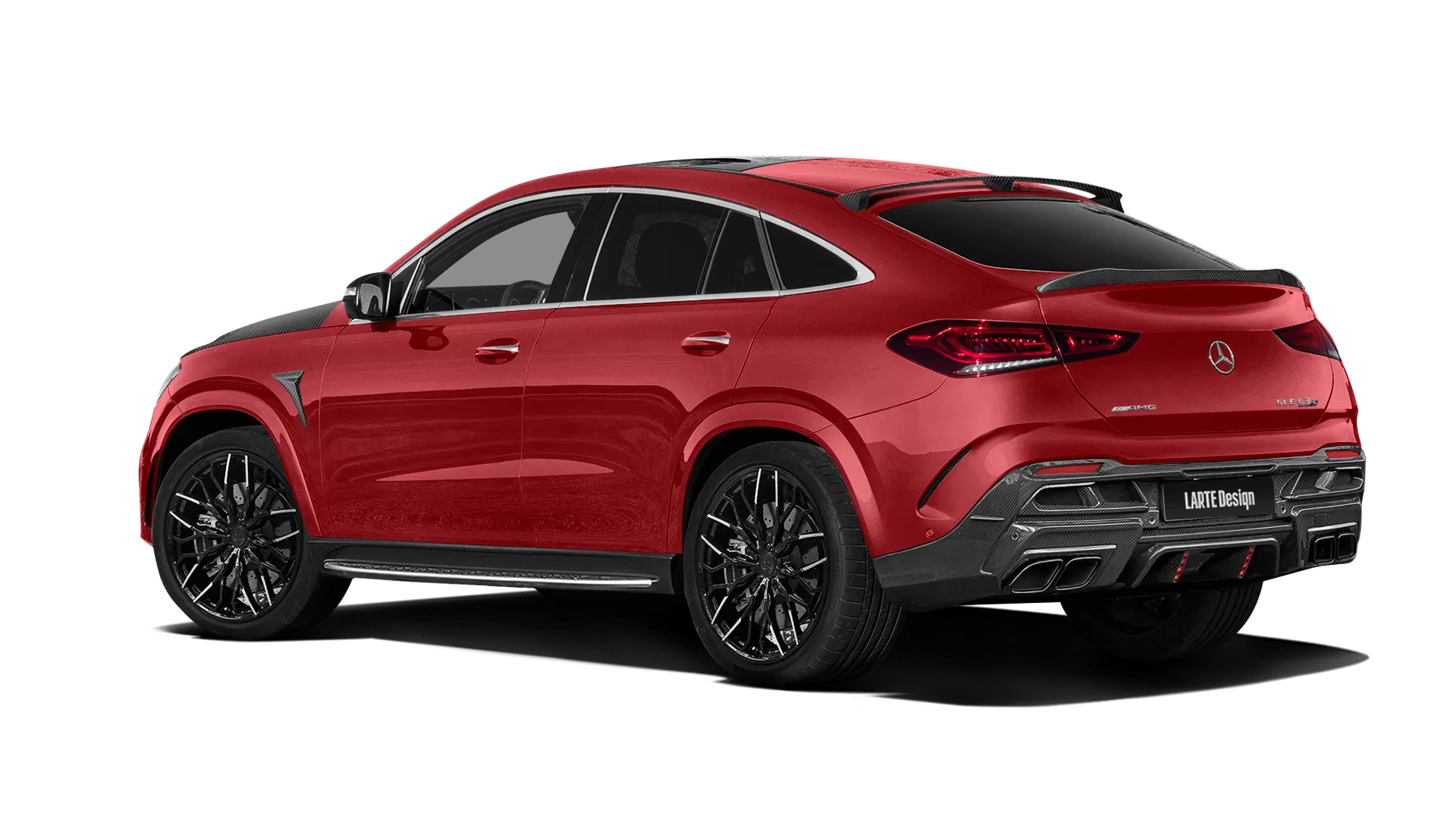 Mercedes GLE Coupe AMG 63 C167 with carbon body kit: back view shown in Hyacinthe Red