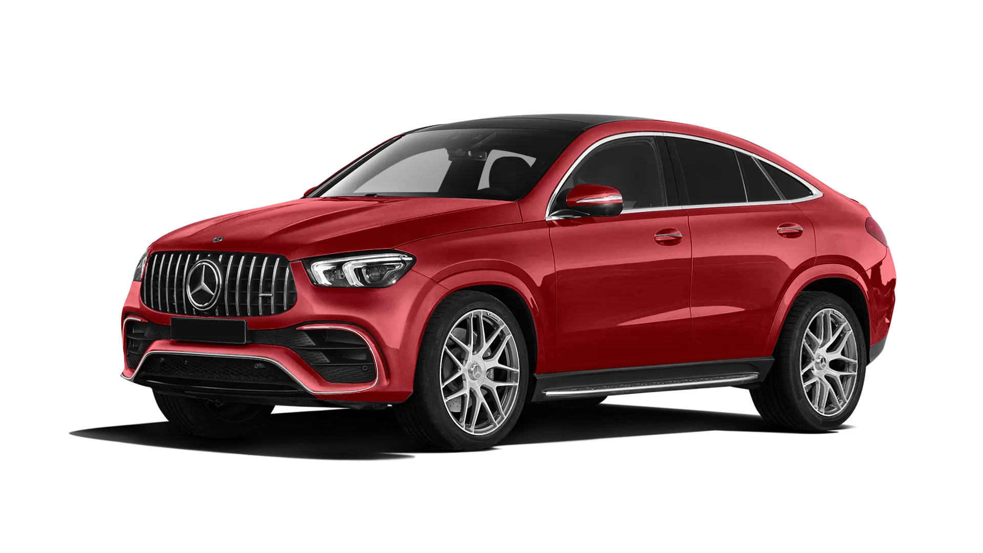 Mercedes GLE Coupe AMG 63 C167 stock front view in Hyacinthe Red color
