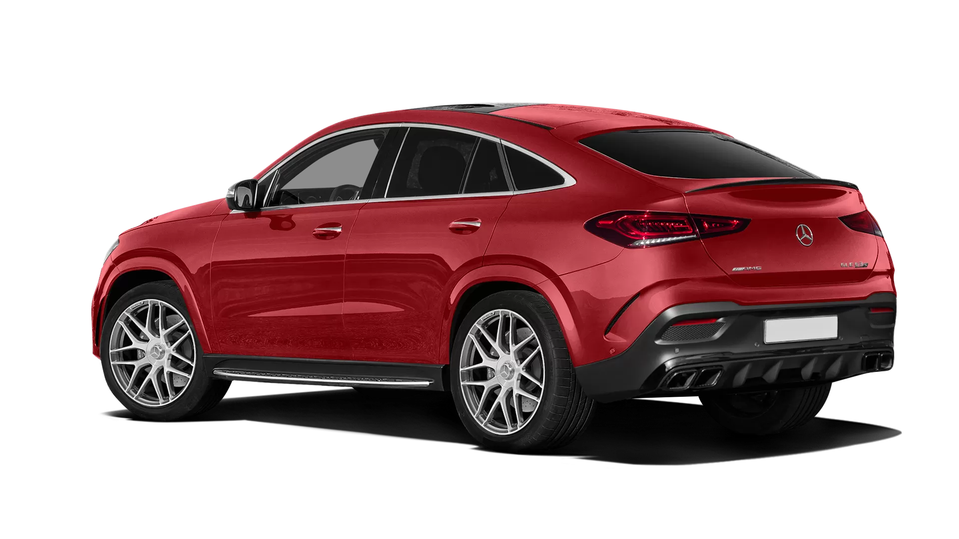 Mercedes GLE Coupe AMG 63 C167 stock rear view in Hyacinthe Red color