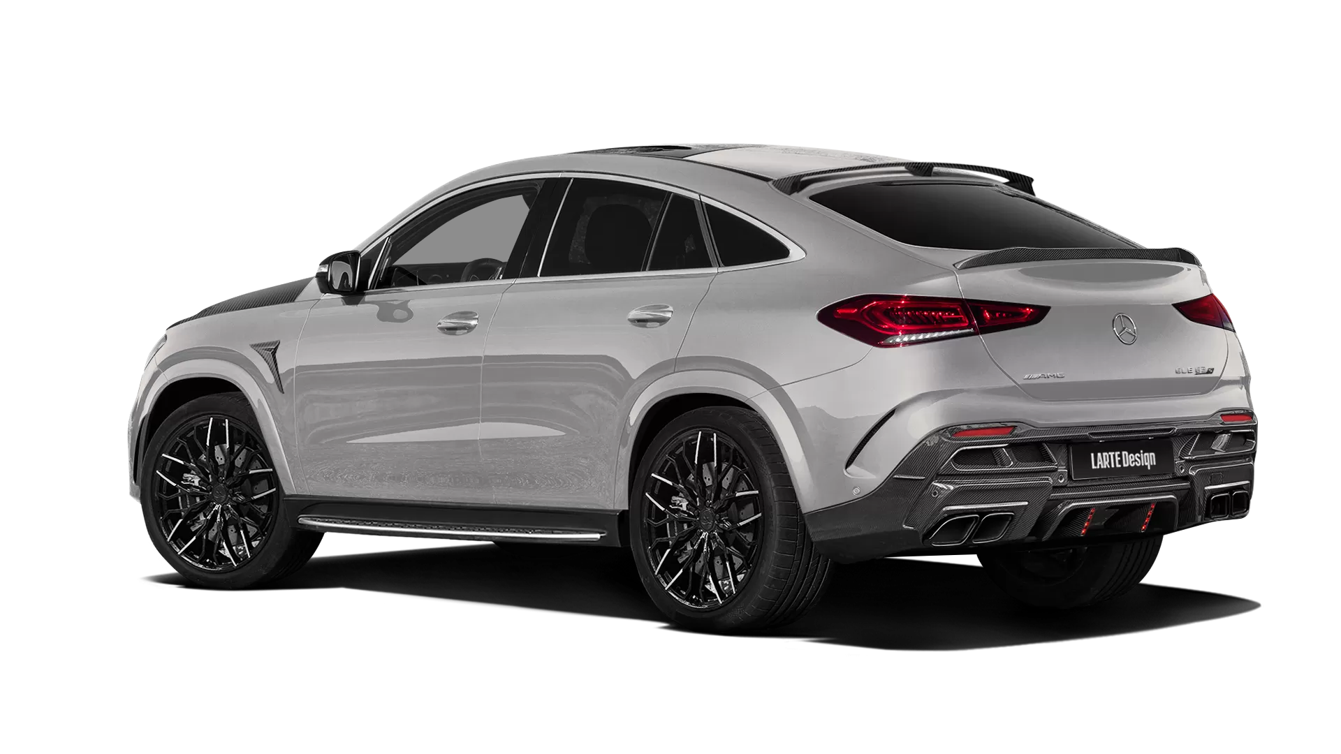 Mercedes GLE Coupe AMG 63 C167 with carbon body kit: back view shown in Mojave Silver