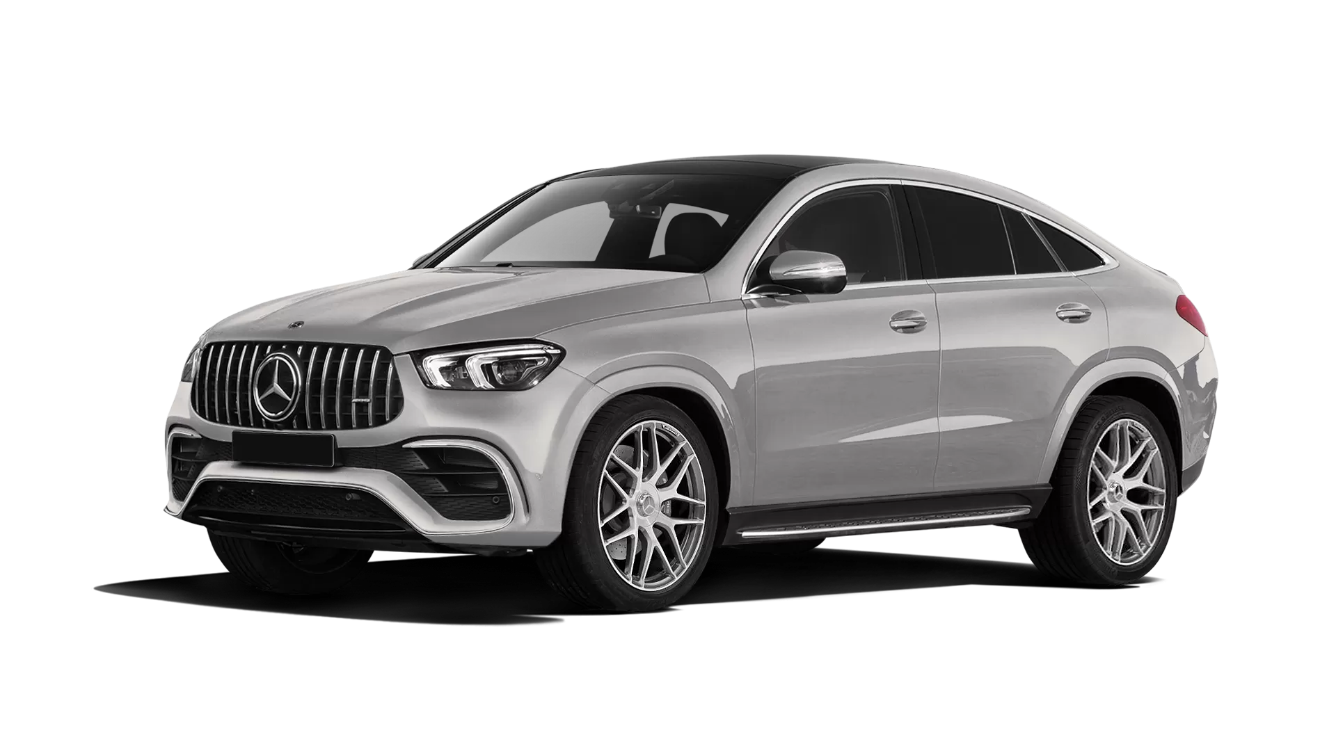 Mercedes GLE Coupe AMG 63 C167 stock front view in Mojave Silver color