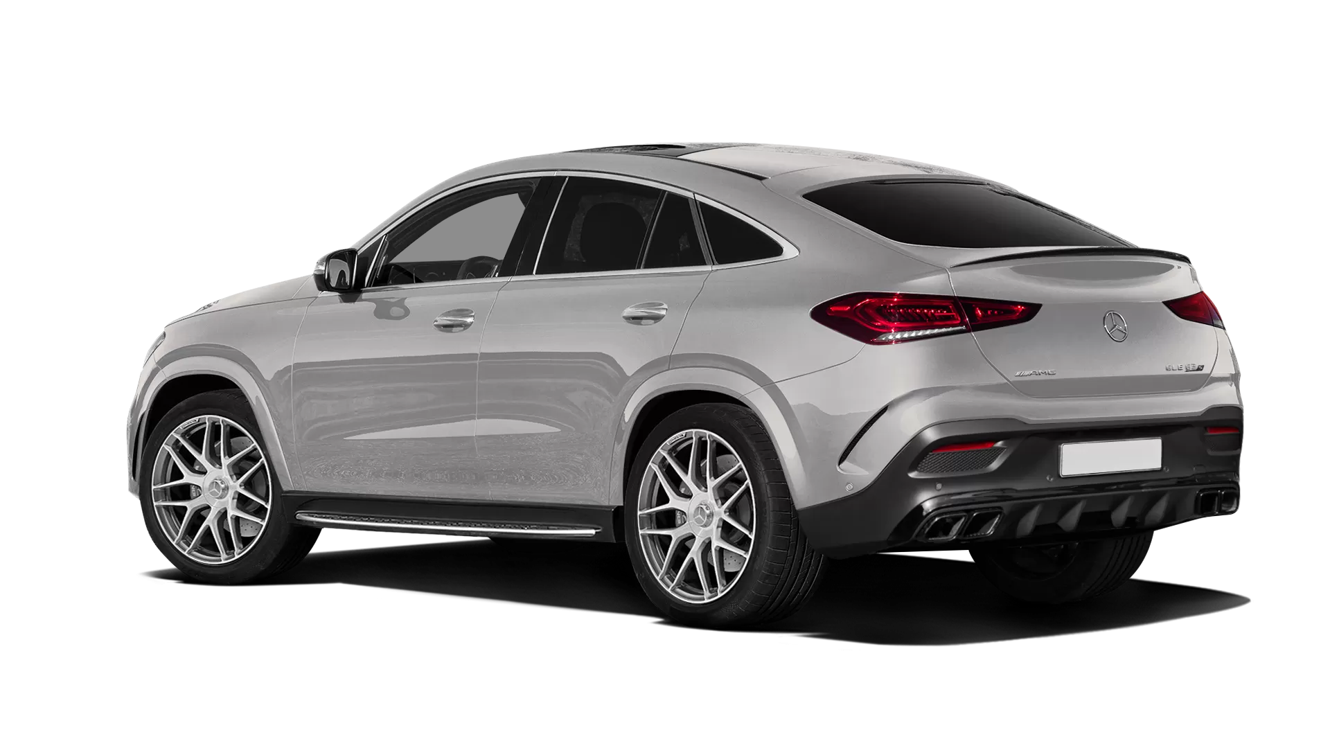 Mercedes GLE Coupe AMG 63 C167 stock rear view in Mojave Silver color