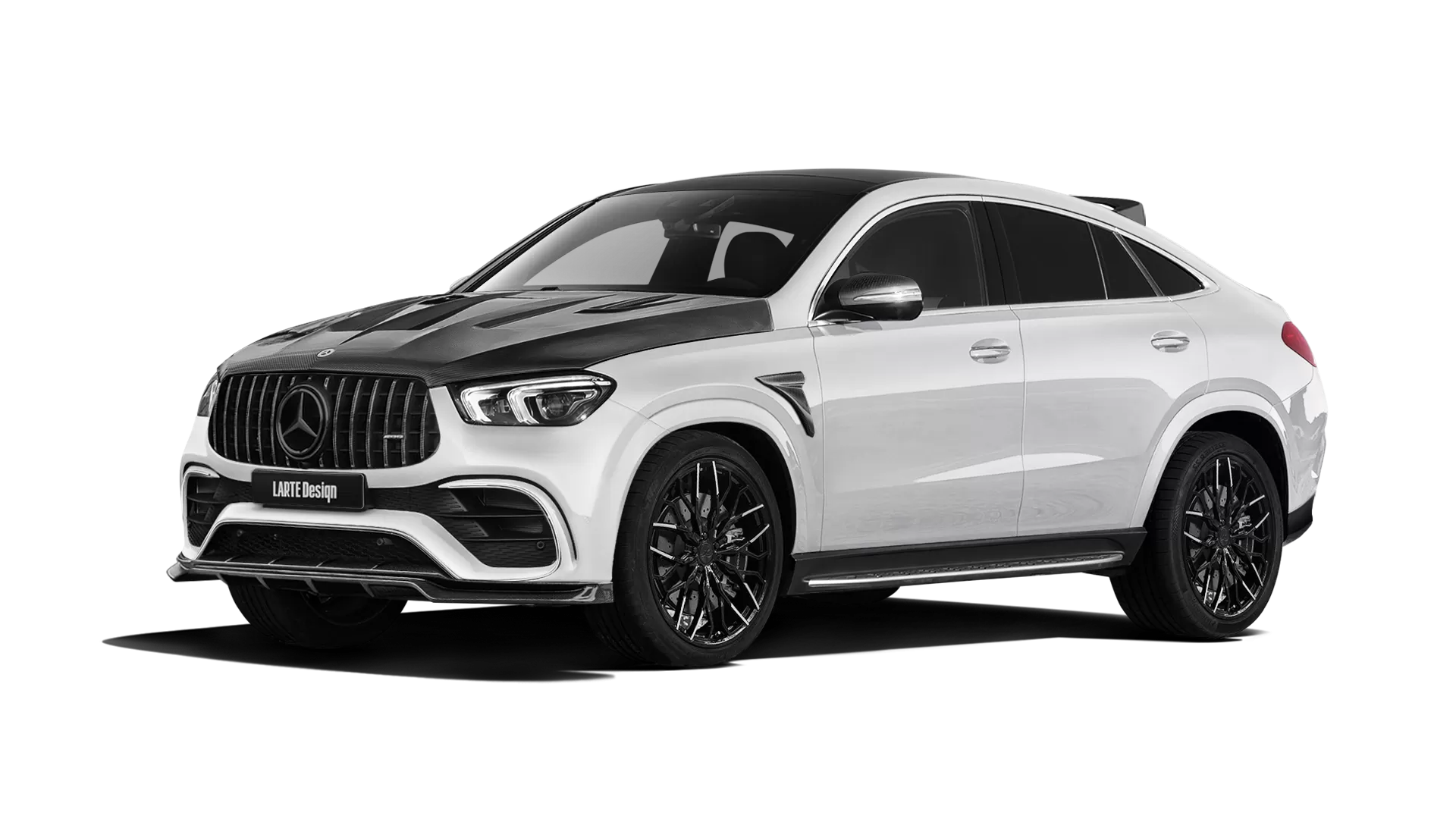 Mercedes GLE Coupe AMG 63 C167 with carbon body kit: front view shown in Polar White