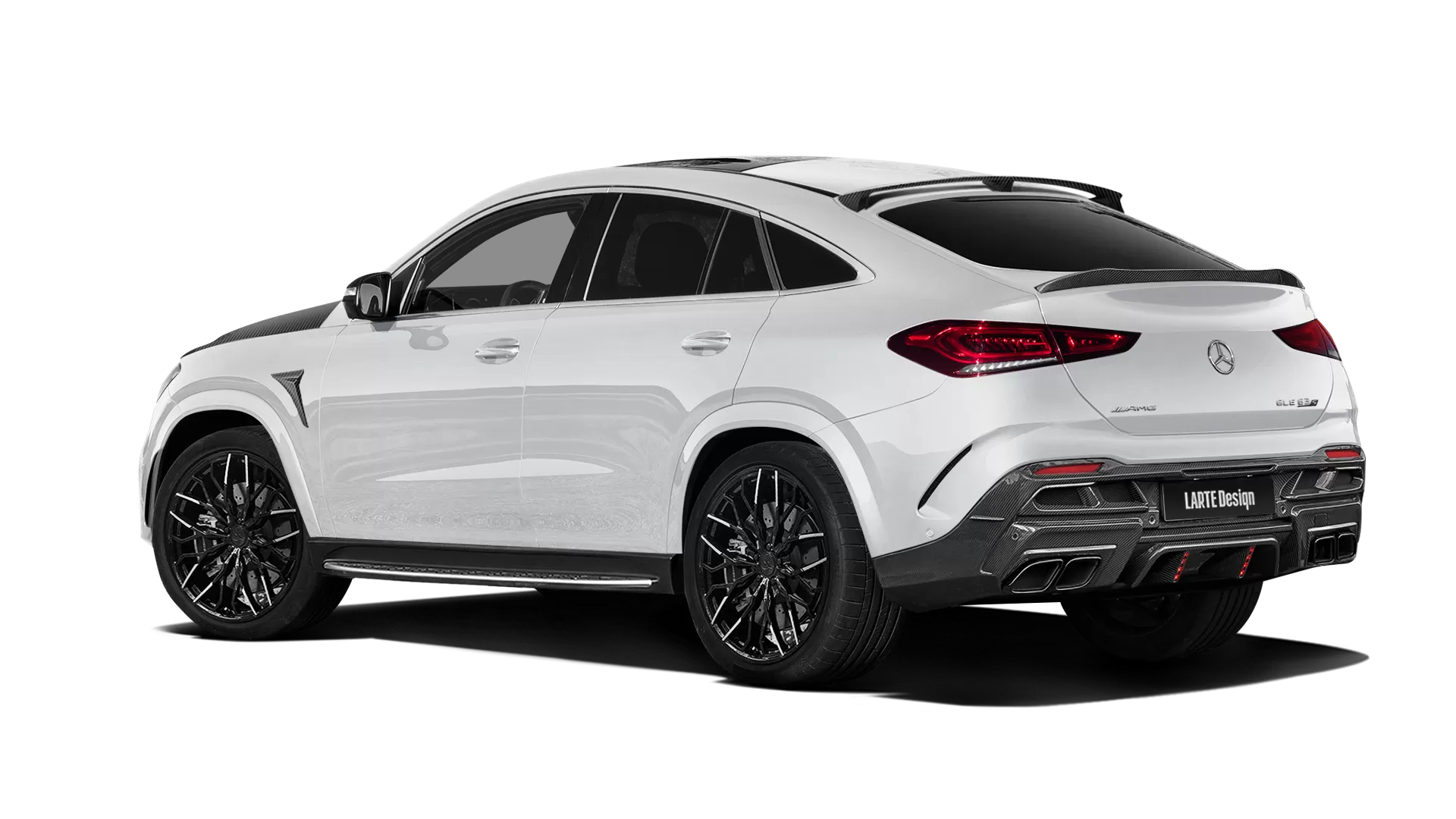 Mercedes GLE Coupe AMG 63 C167 with carbon body kit: back view shown in Polar White