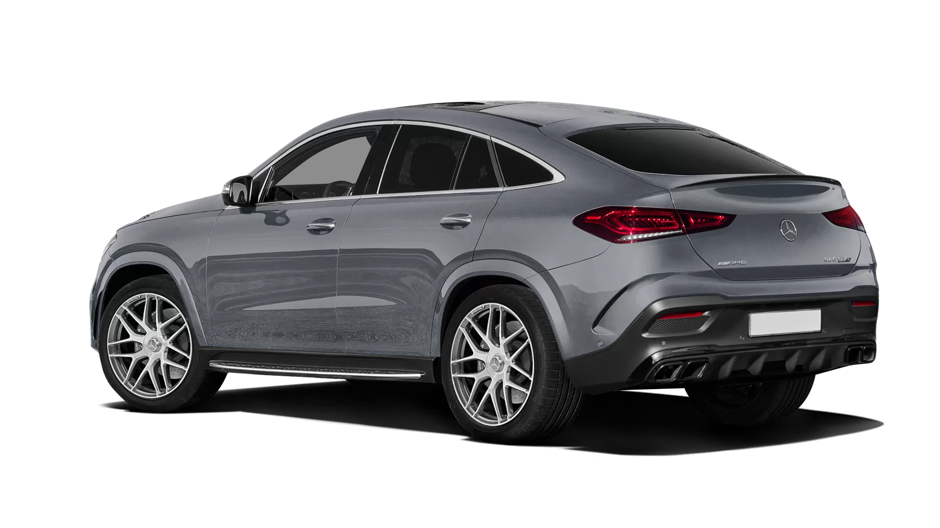 Mercedes GLE Coupe AMG 63 C167 stock rear view in Selenite Grey color