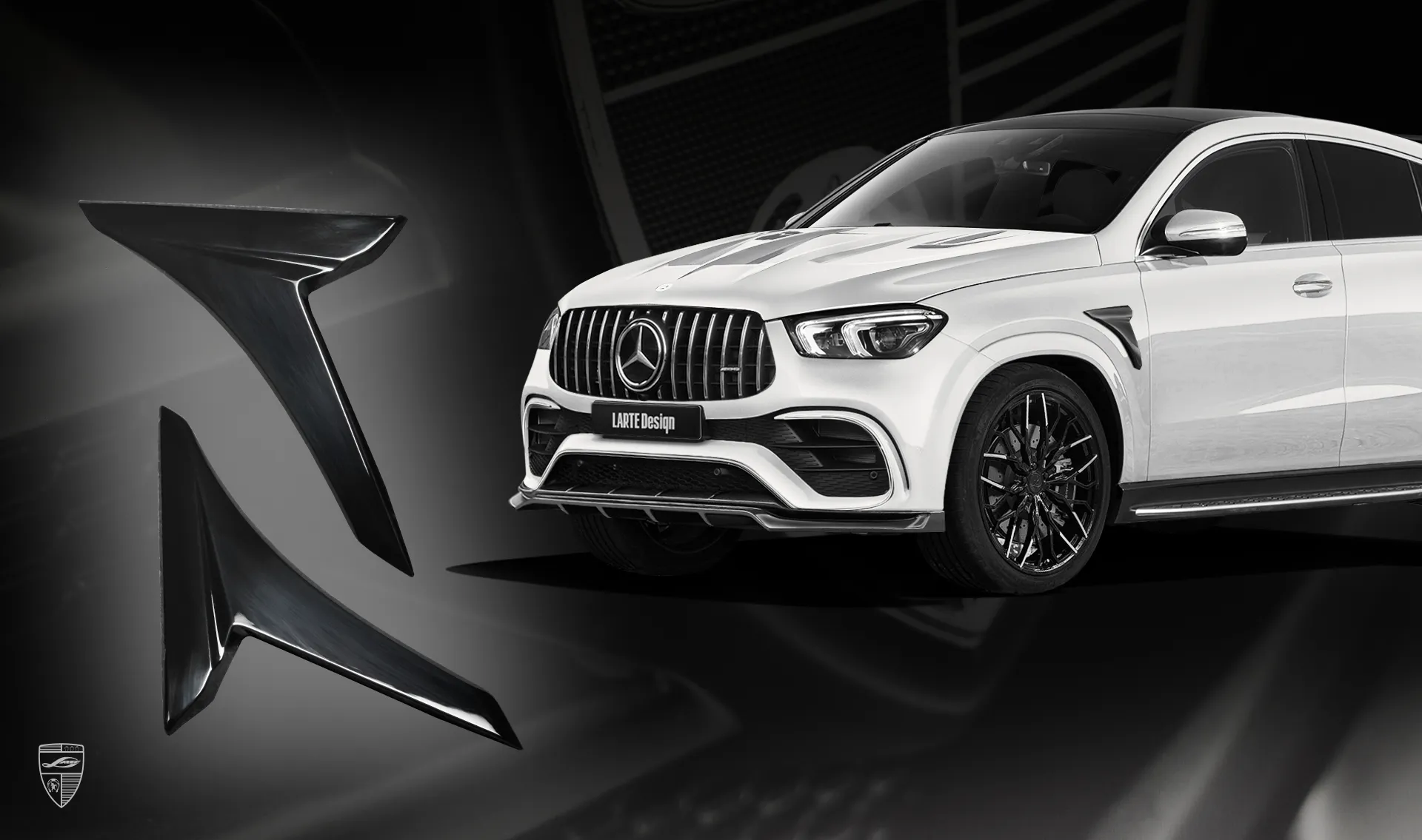 Front wing overlays upgrade for the family car Mercedes GLE Coupe AMG 63 C167 from LARTE Design