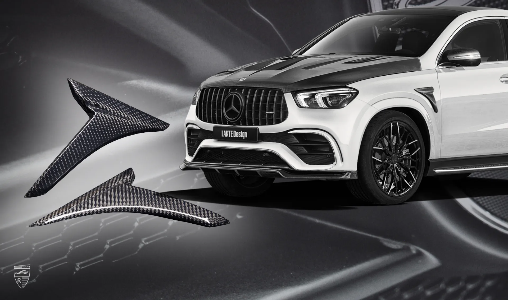 Front wing overlays upgrade for the luxury car Mercedes GLE Coupe AMG 63 C167 from LARTE Design