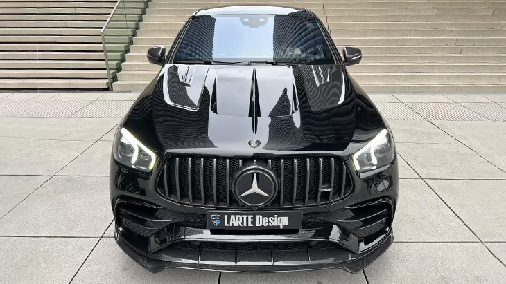Front view on a Mercedes GLE Coupe AMG 63 C167 with a body kit giving the car a custom appearance