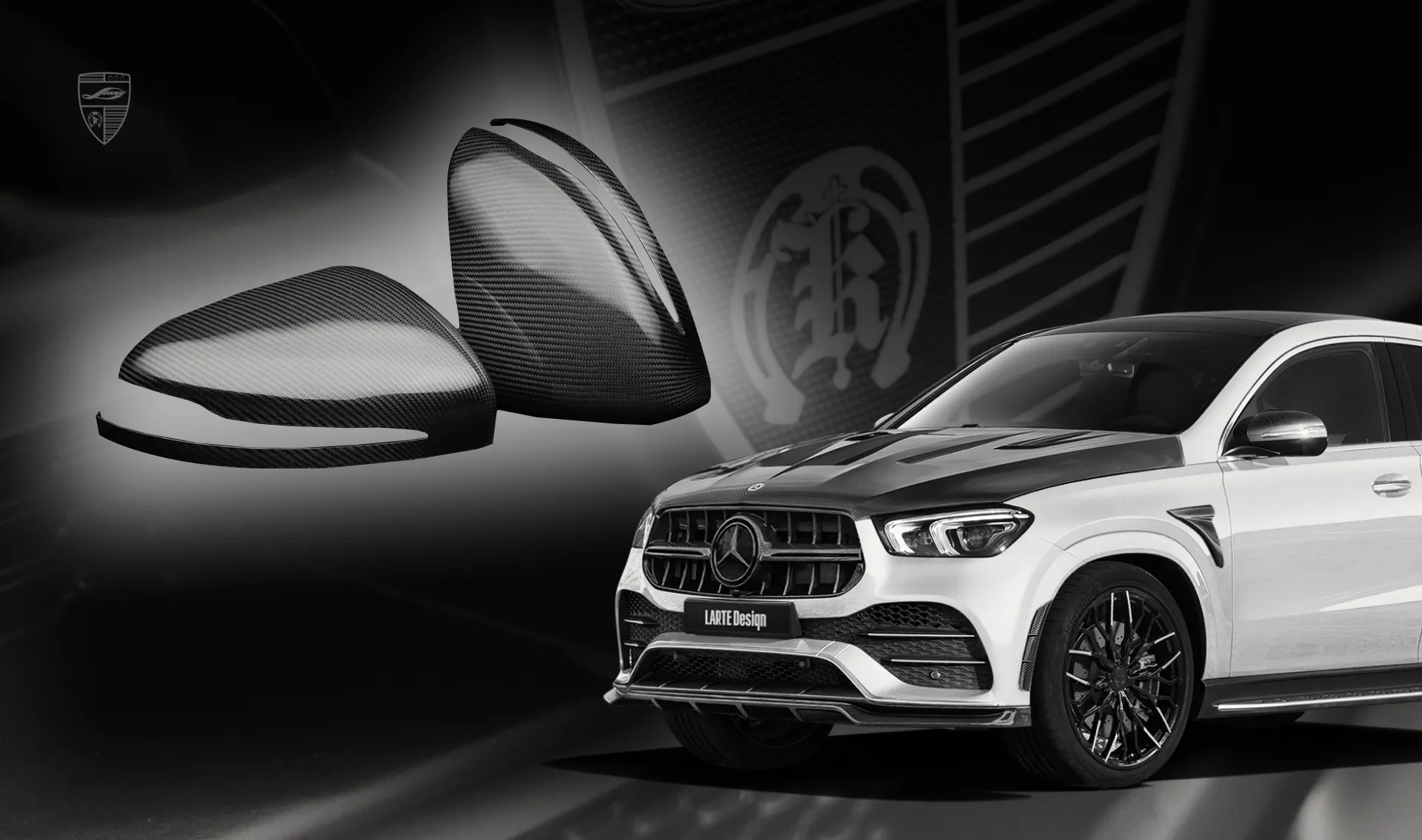 Carbon mirror caps upgrade for the luxury car Mercedes GLE Coupe C167 Carbon mirror caps upgrade for the luxury car Mercedes GLE Coupe C167 from LARTE Design