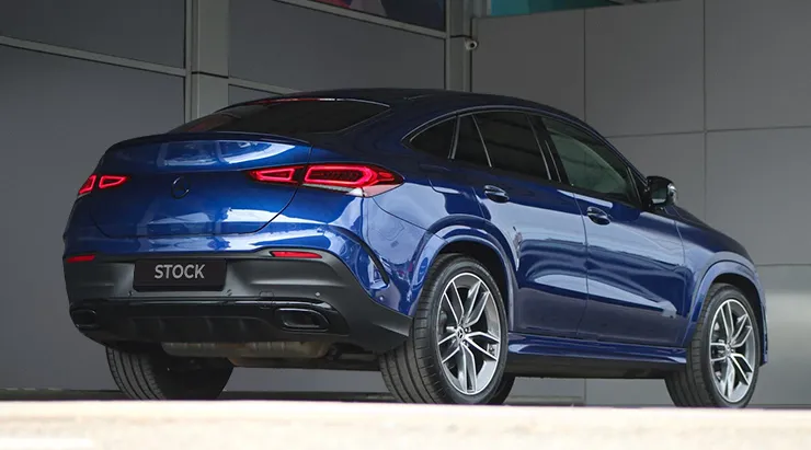 Rear angle view on a Mercedes GLE Coupe C167 with a body kit giving the car a custom appearance