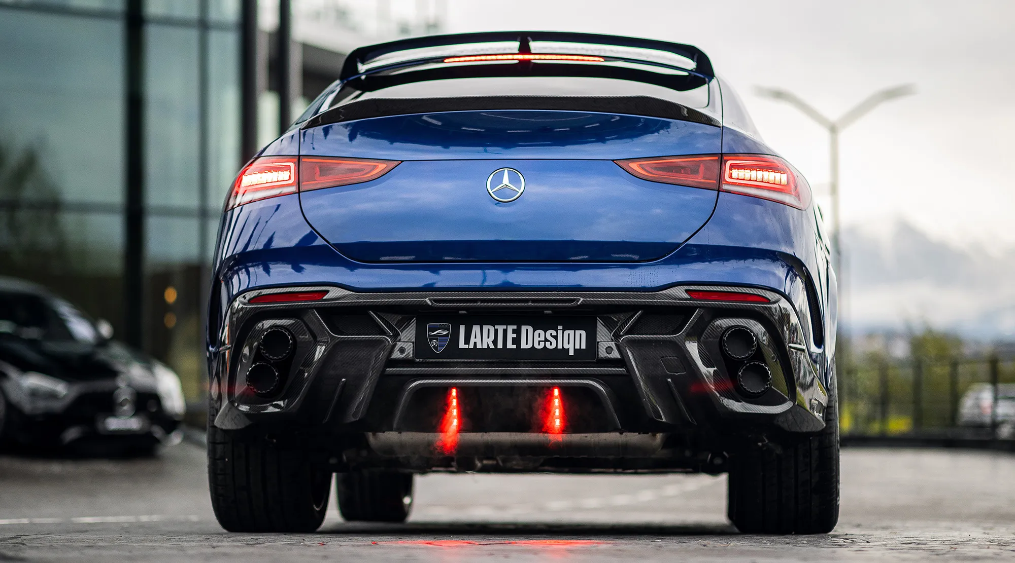 Rear view on a Mercedes GLE Coupe C167 with a body kit giving the car a custom appearance