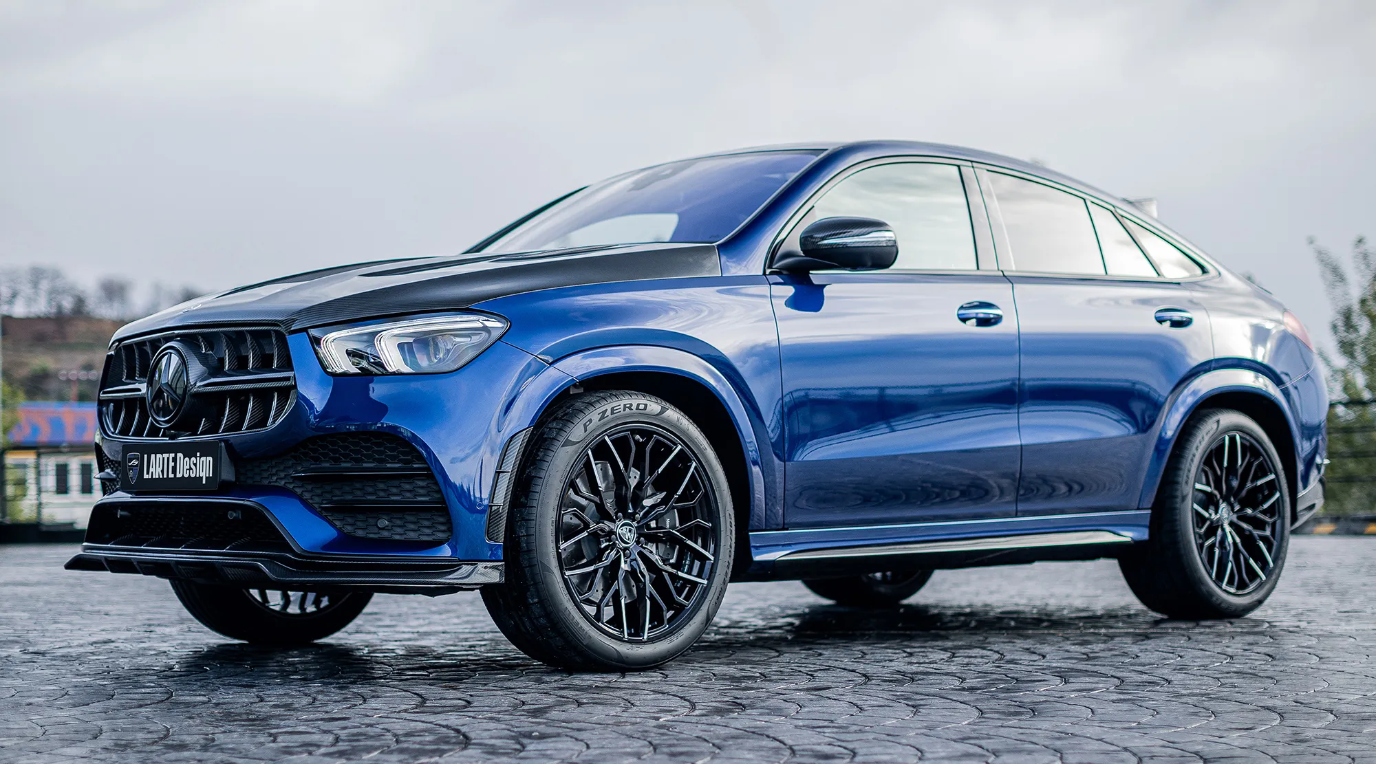 Front angle view on a Mercedes GLE Coupe C167 with a body kit giving the car a custom appearance