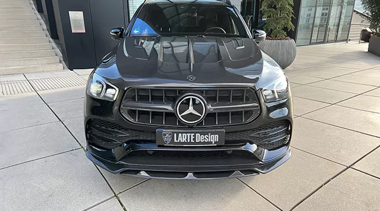 Front view on a Mercedes GLE V167 with a body kit giving the car a custom appearance