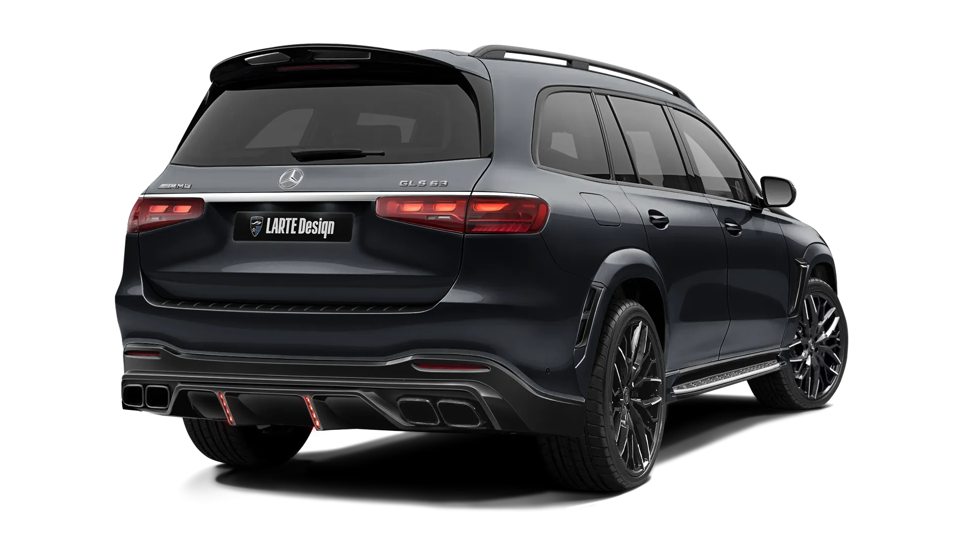 Mercedes GLS AMG 63 X167 Facelift with painted body kit: rear view shown in Black Non-Metallic