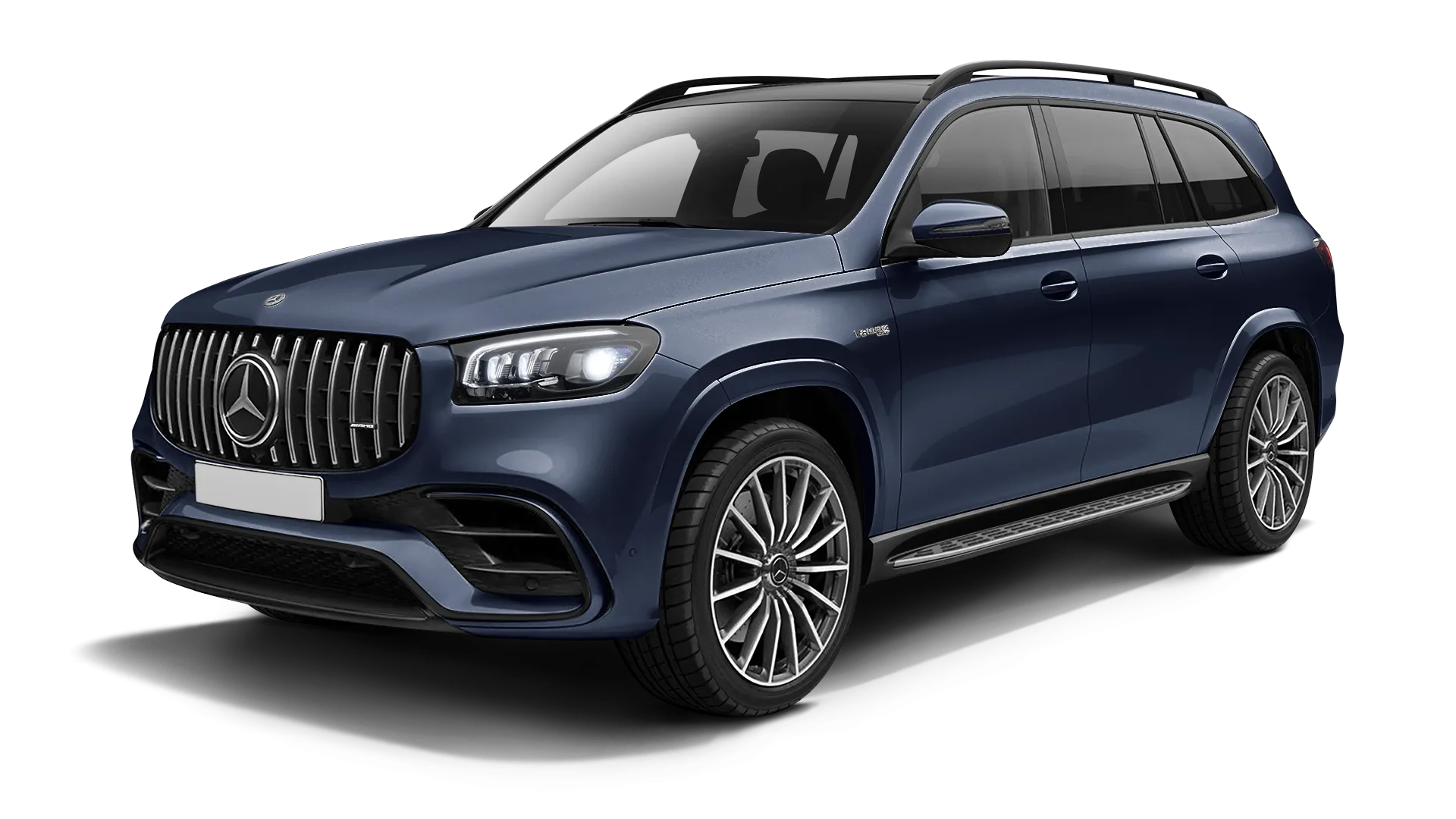 Mercedes GLS AMG 63 X167 Facelift stock front view in Cavansite Blue color