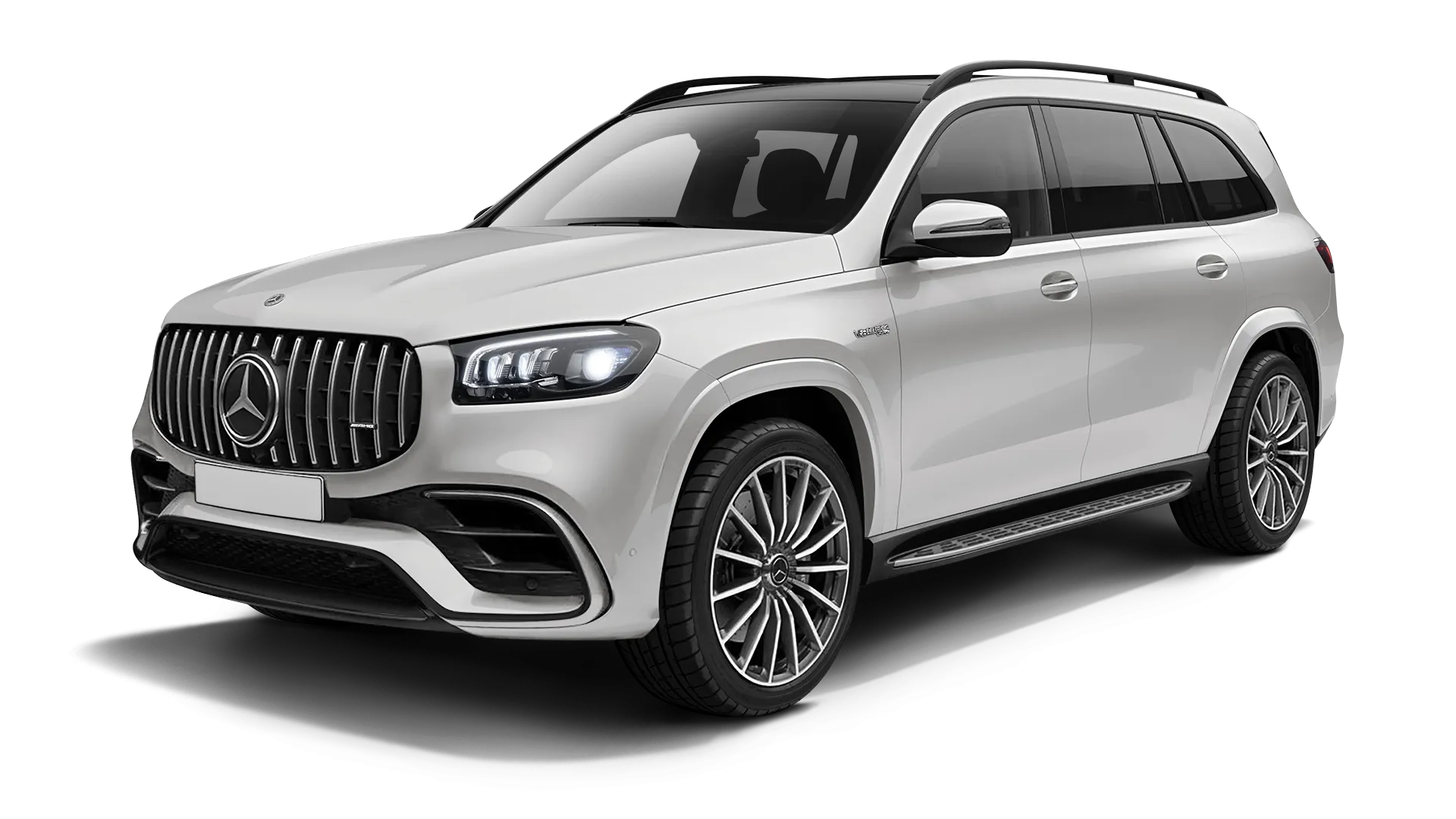Mercedes GLS AMG 63 X167 Facelift stock front view in Diamond White color