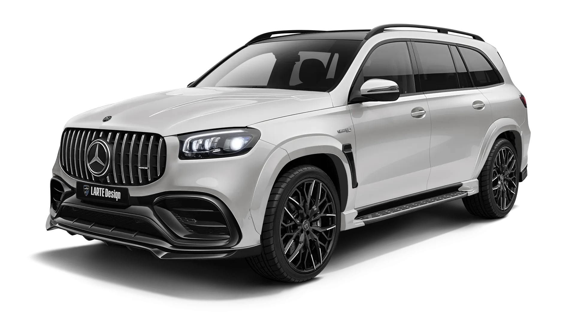 Mercedes GLS AMG 63 X167 Facelift with painted body kit: front view shown in Diamond White