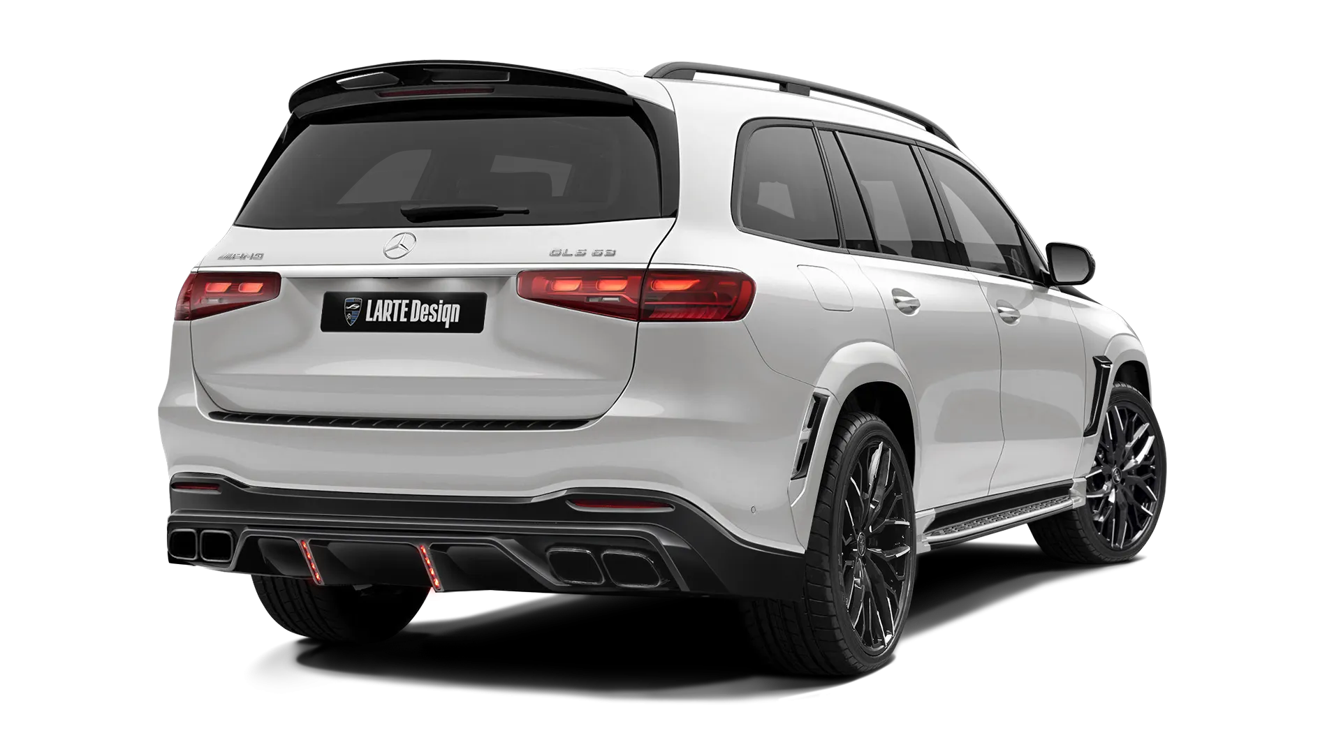 Mercedes GLS AMG 63 X167 Facelift with painted body kit: rear view shown in Diamond White