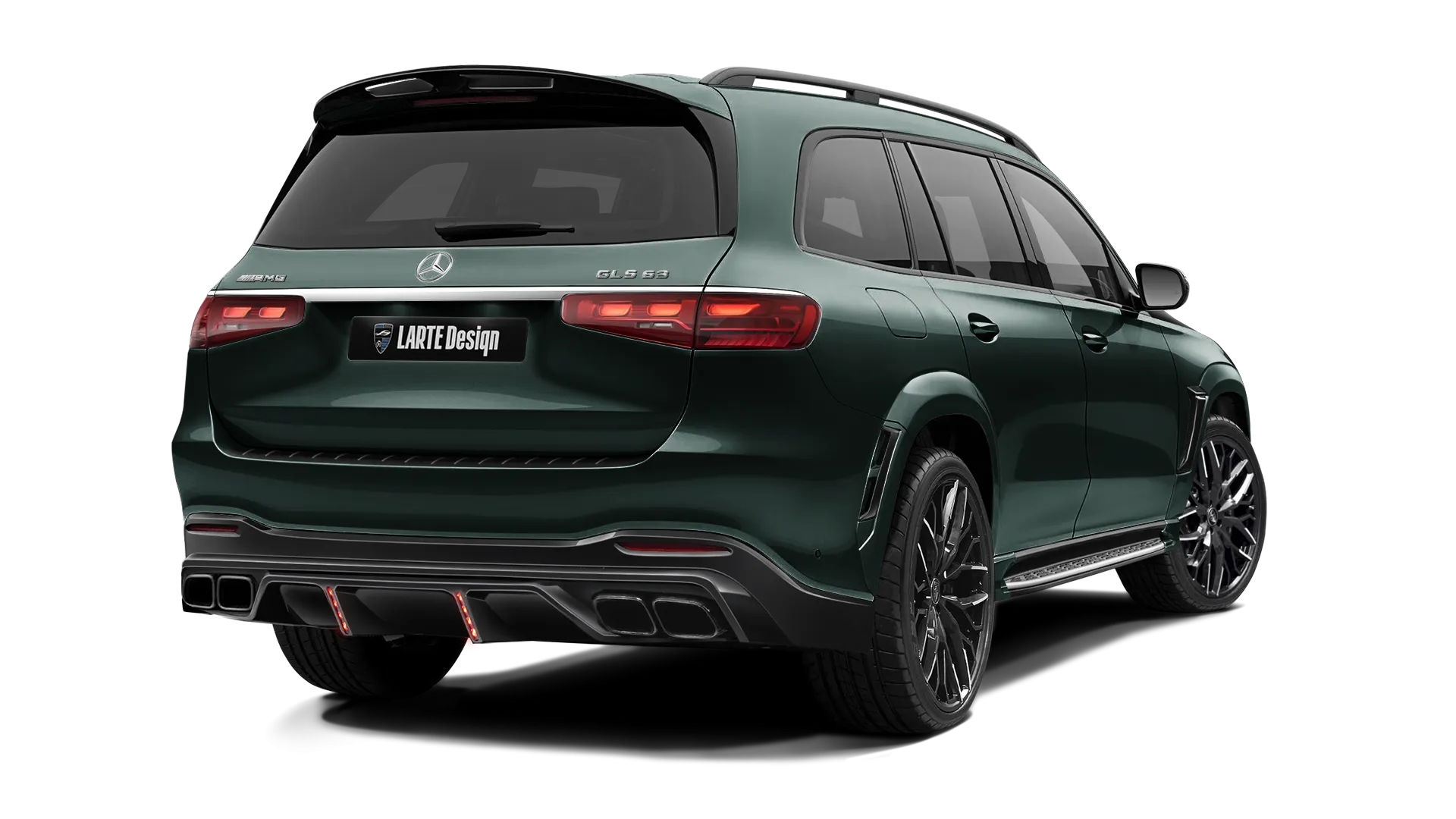 Mercedes GLS AMG 63 X167 Facelift with painted body kit: rear view shown in Emerald Green