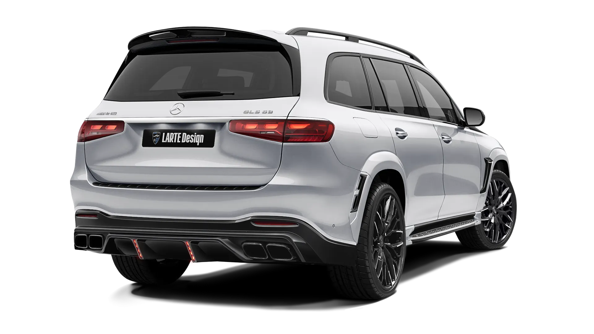 Mercedes GLS AMG 63 X 167 Facelift with painted body kit: rear view shown in High Tech Silver