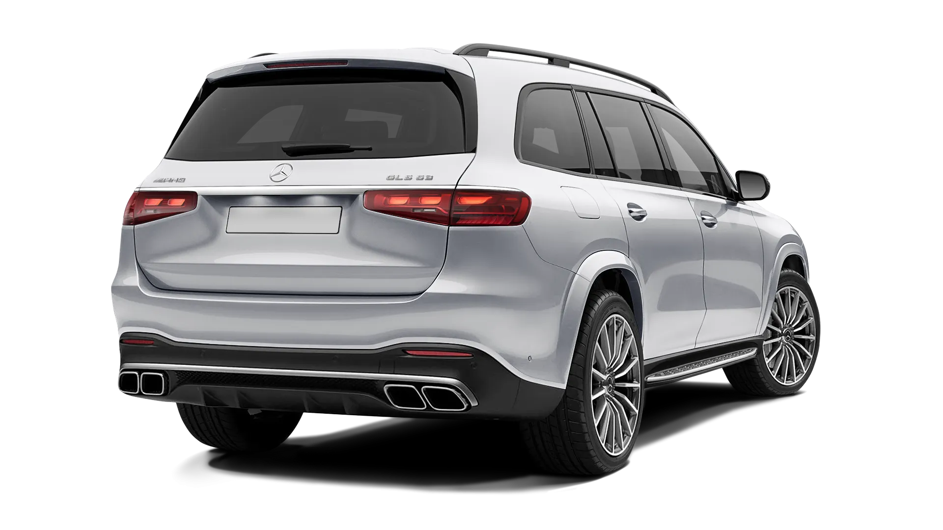 Mercedes GLS AMG 63 X 167 Facelift with painted body kit: rear view shown in High Tech Silver
