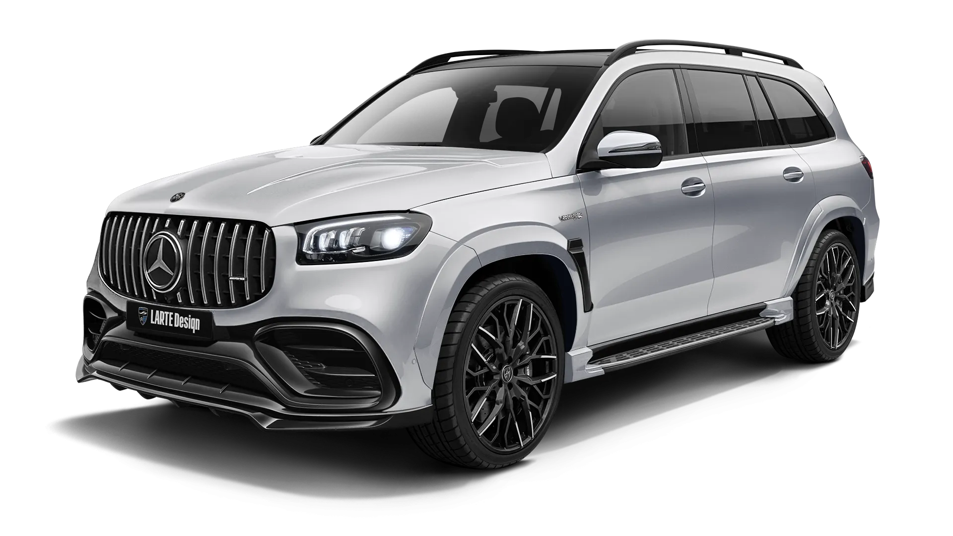 Mercedes GLS AMG 63 X 167 Facelift with painted body kit: front view shown in High Tech Silver