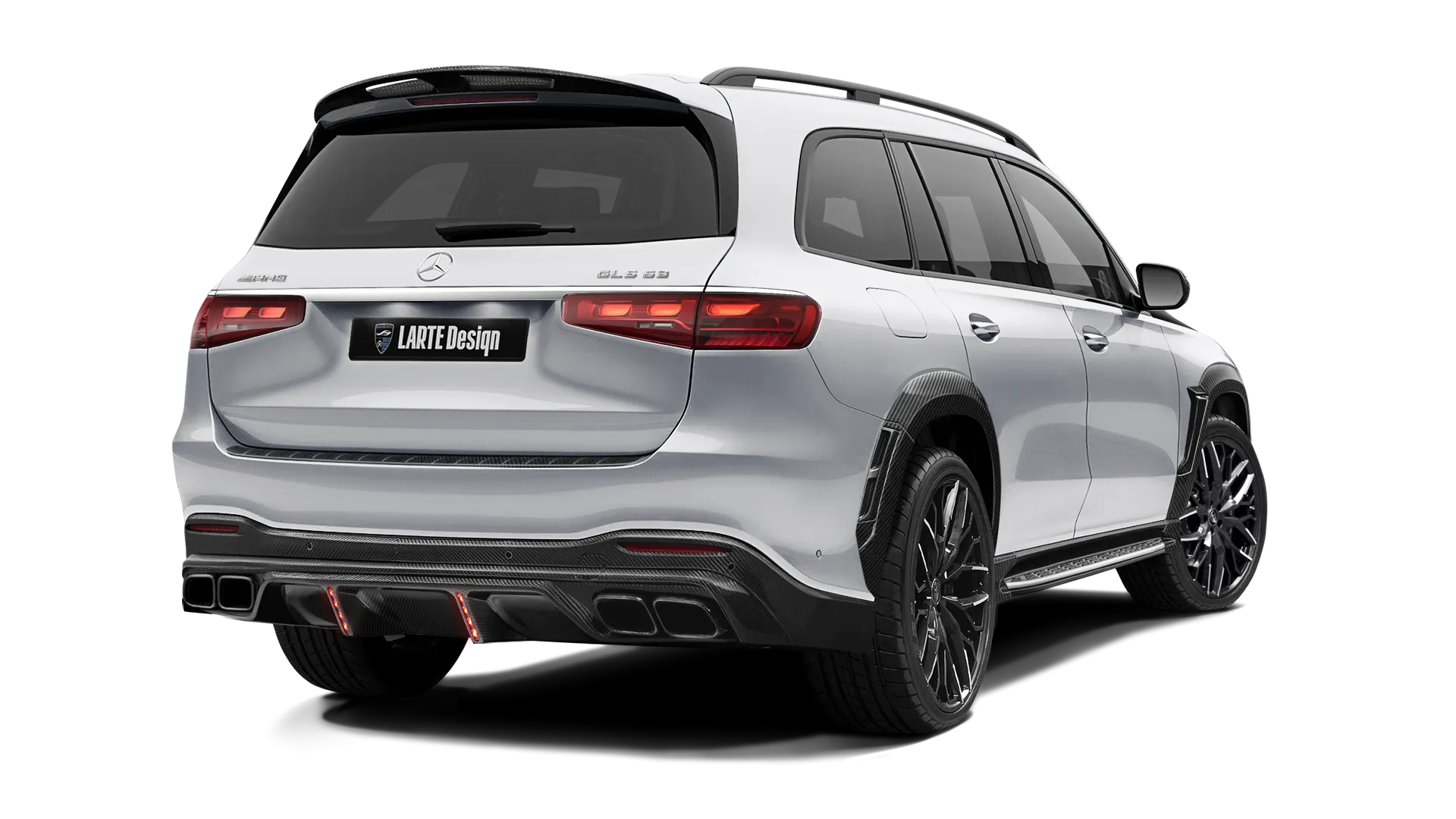 Mercedes GLS AMG 63 X 167 Facelift with carbon body kit: back view shown in High Tech Silver