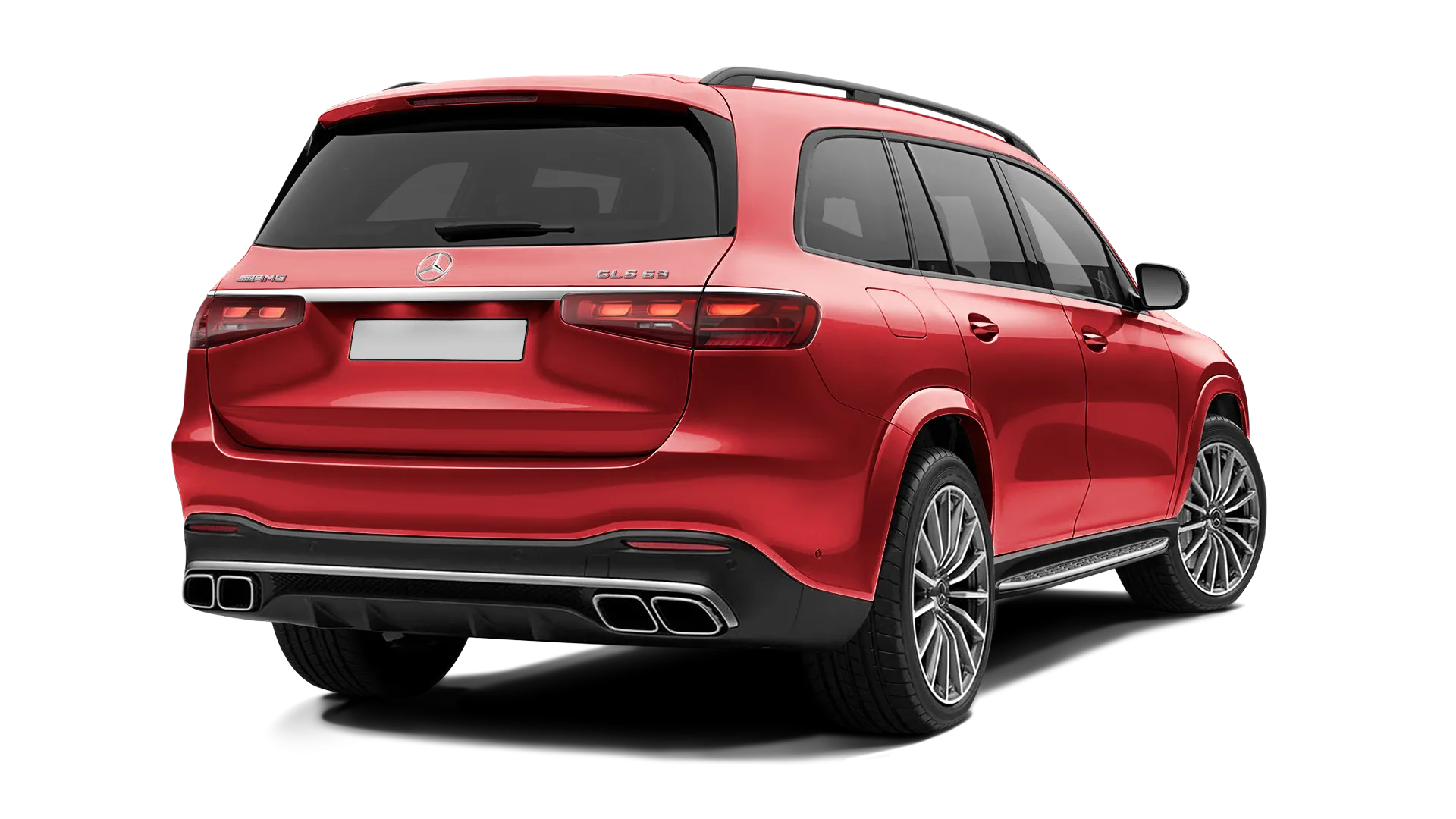 Mercedes GLS AMG 63 X167 Facelift stock rear view in Hyacinthe Red color