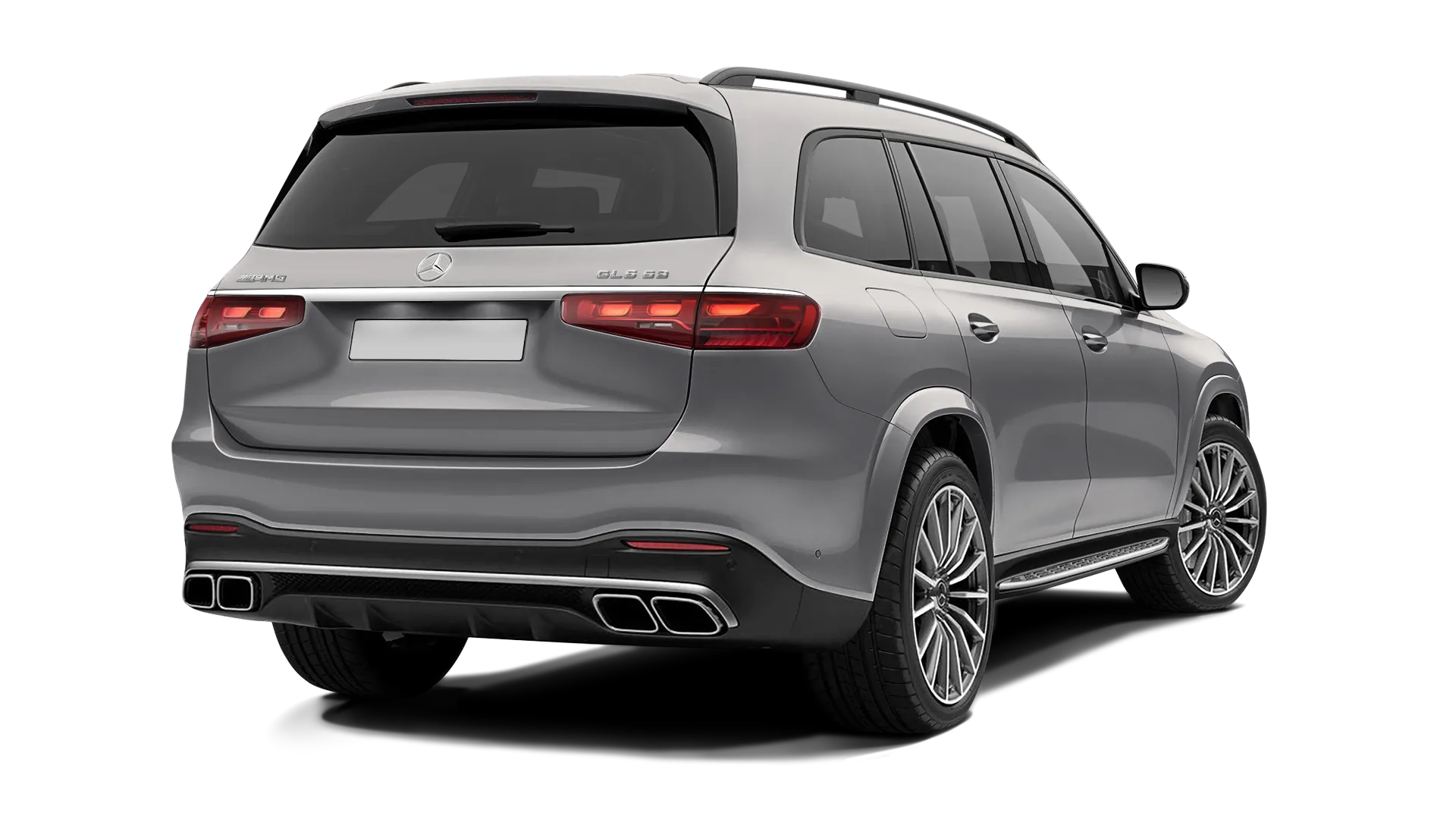 Mercedes GLS AMG 63 X167 Facelift stock rear view in Mojave Silver color