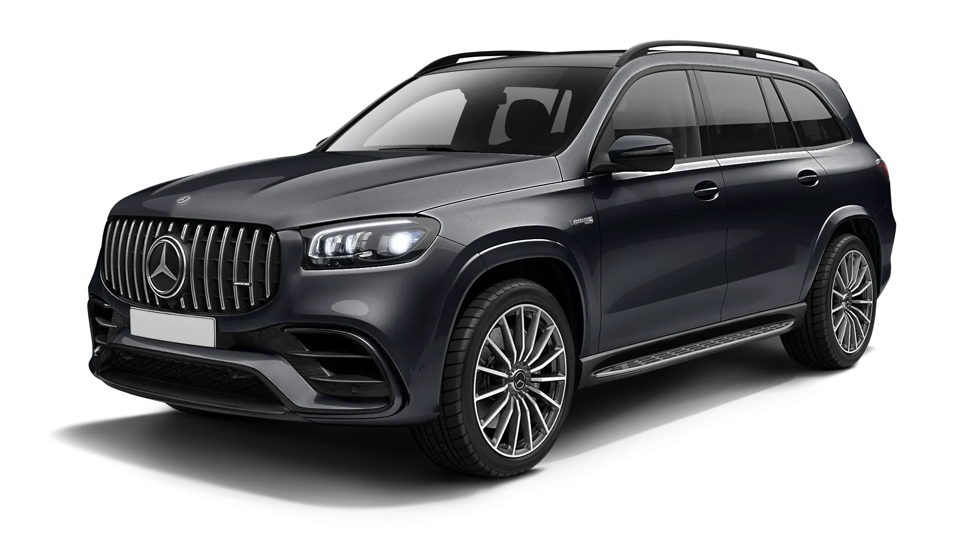 Mercedes GLS AMG 63 X167 Facelift stock front view in Obsidian Black color