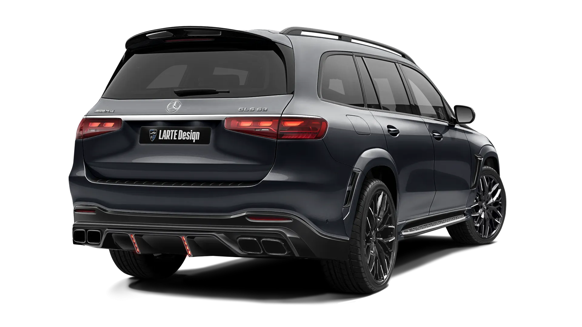 Mercedes GLS AMG 63 X167 Facelift with painted body kit: rear view shown in Obsidian Black