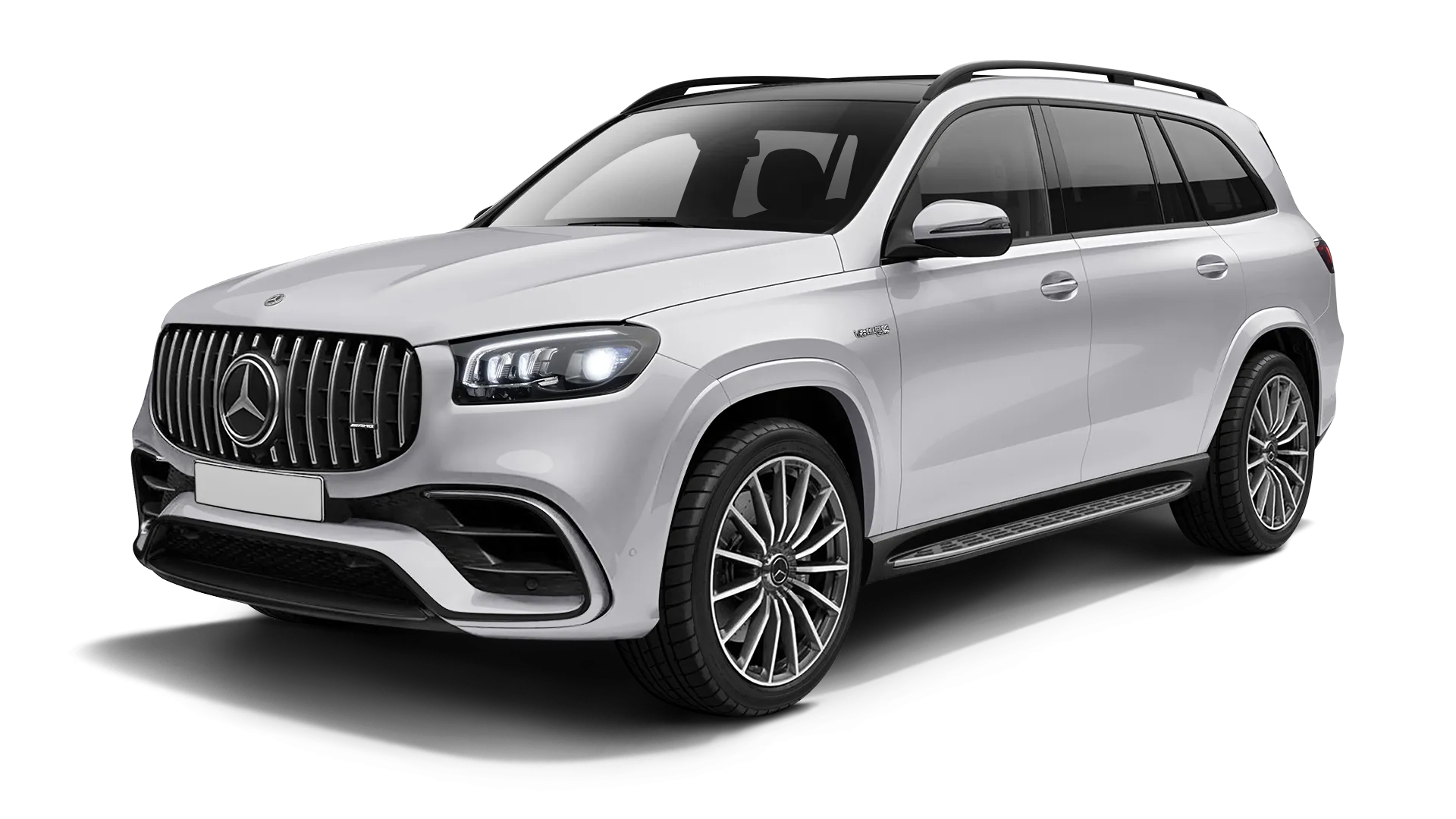 Mercedes GLS AMG 63 X167 Facelift stock front view in Polar White color