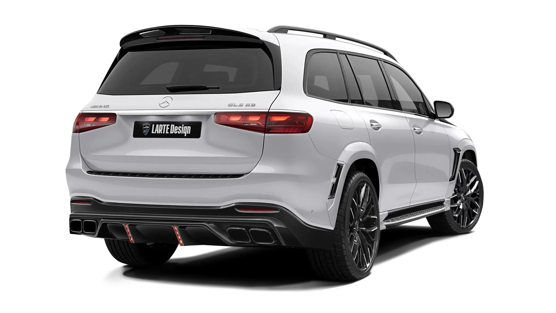 Mercedes GLS AMG 63 X167 Facelift with painted body kit: rear view shown in Polar White