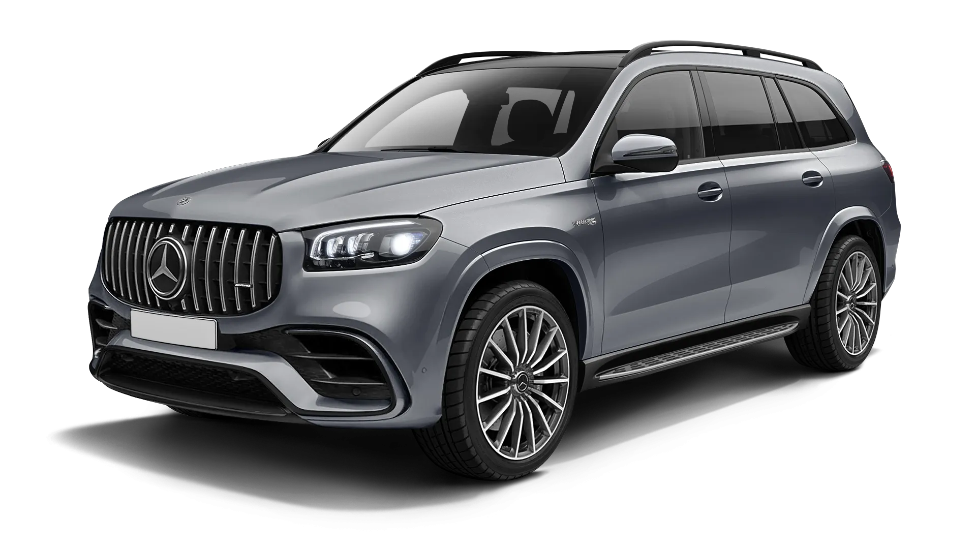 Mercedes GLS AMG 63 X167 Facelift stock front view in Selenite Grey color