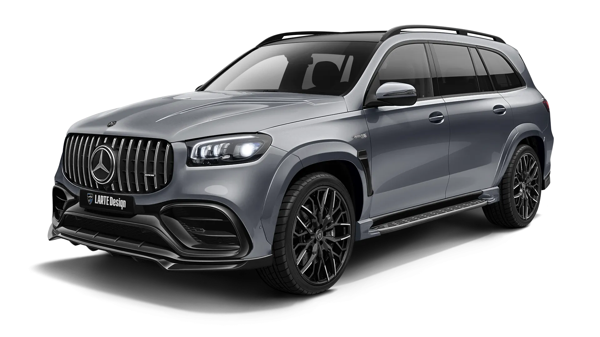 Mercedes GLS AMG 63 X167 Facelift with painted body kit: front view shown in Selenite Grey