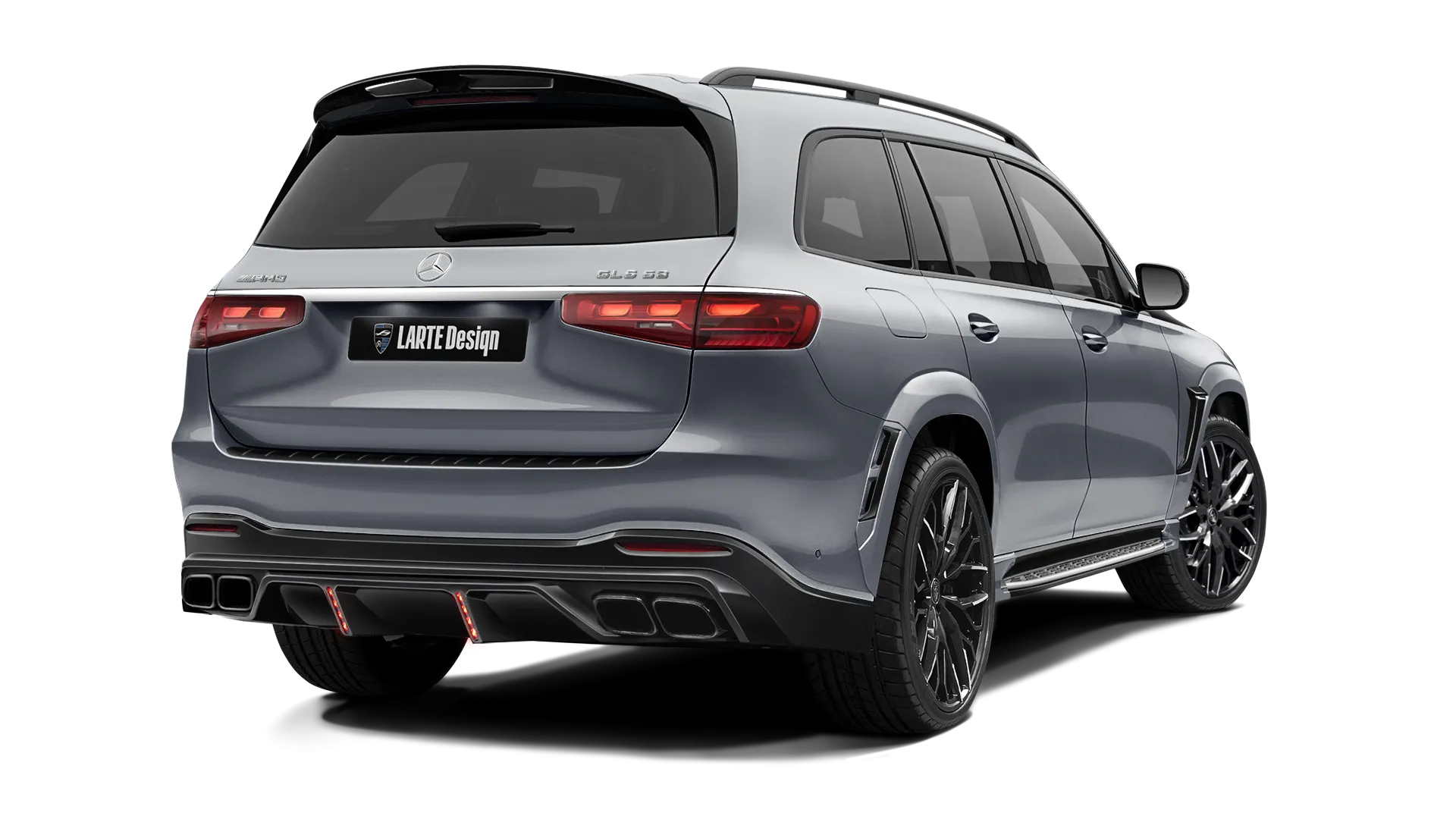 Mercedes GLS AMG 63 X167 Facelift with painted body kit: rear view shown in Selenite Grey