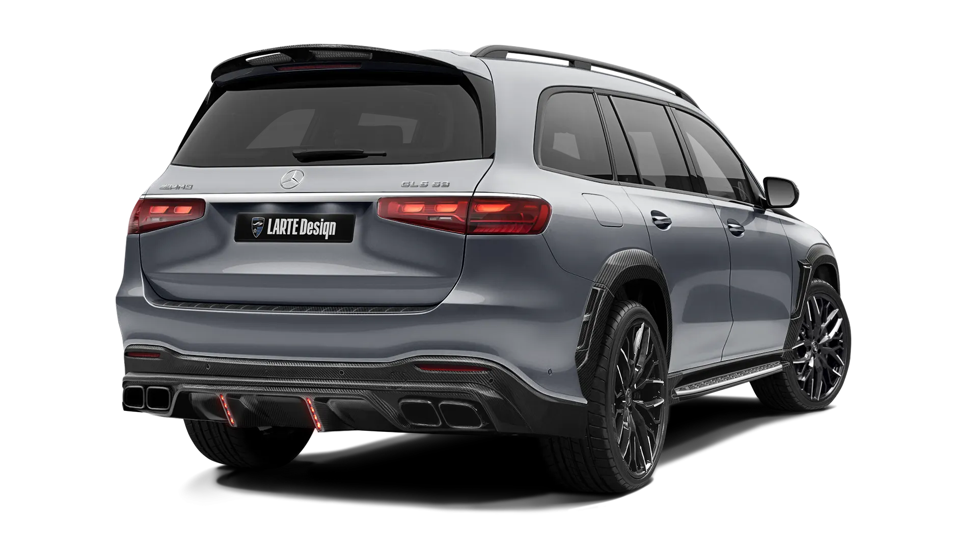 Mercedes GLS AMG 63 X167 Facelift with carbon body kit: back view shown in Selenite Grey
