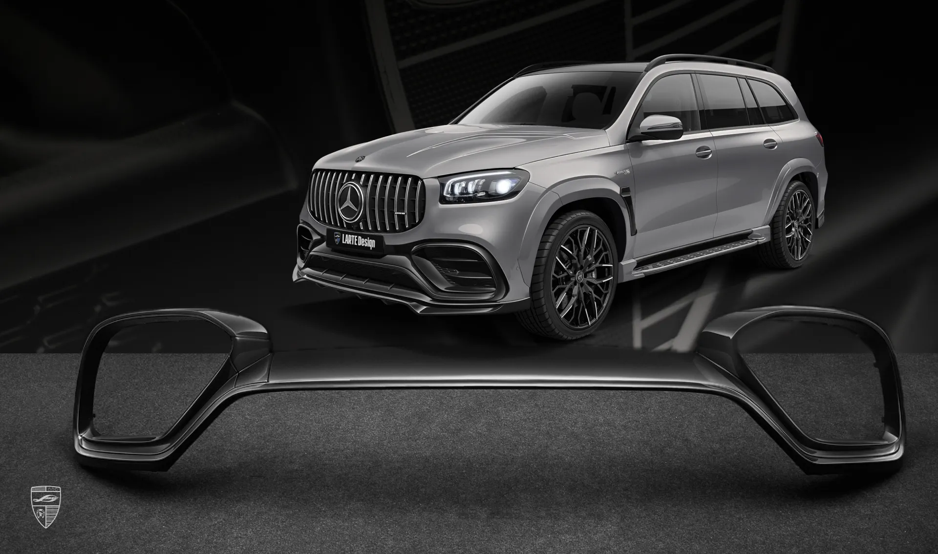 Front bumper overlay for your Mercedes GLS AMG 63 X167 Facelift in a conversion kit from LARTE Design