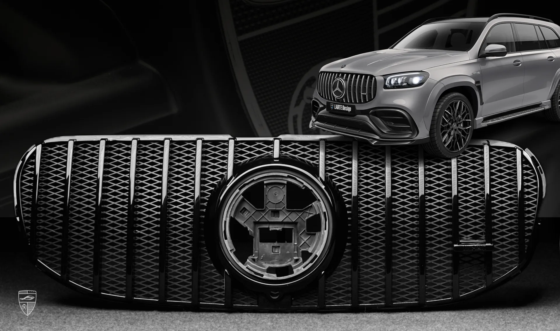 Grille trim for your Mercedes GLS AMG 63 X167 Facelift in a conversion kit from LARTE Design