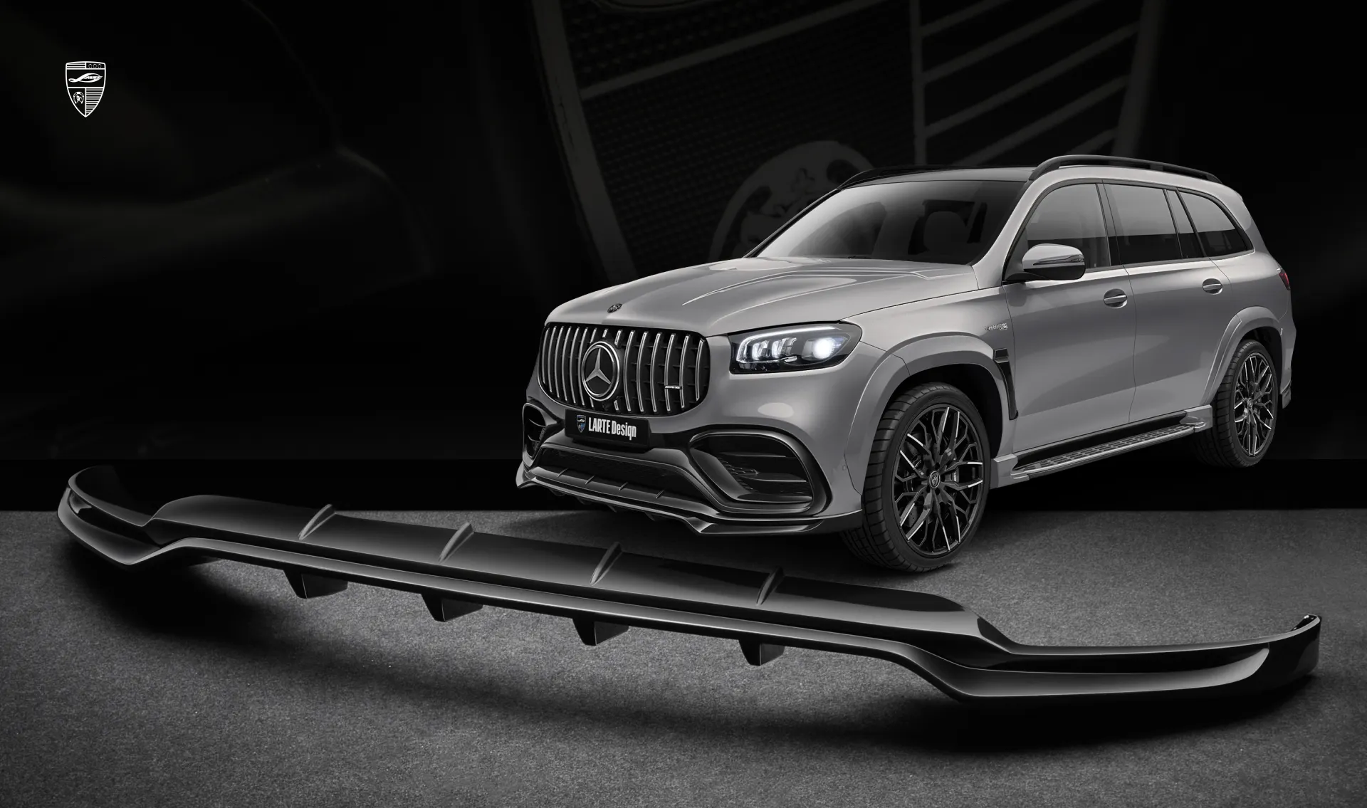 Front bumper splitter for your Mercedes GLS AMG 63 X167 Facelift in a conversion kit from LARTE Design