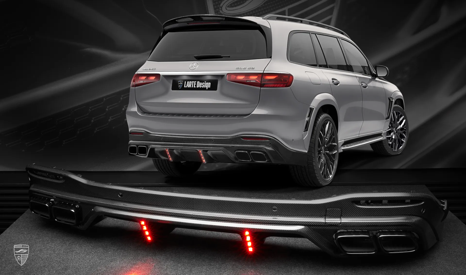 Rear carbon diffuser upgrade for the luxury car Mercedes GLS AMG 63 X167 Facelift from LARTE Design