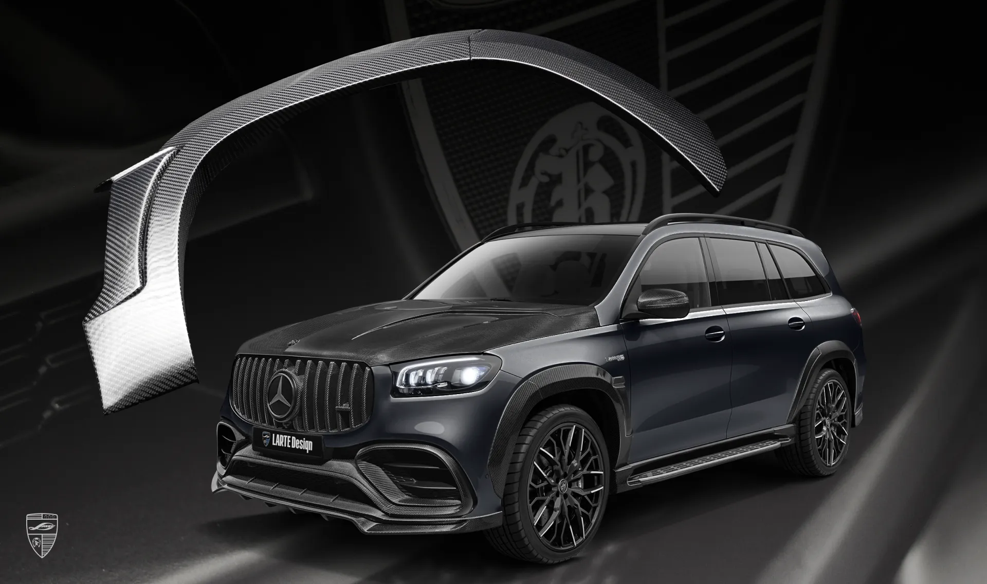 Front fender carbon flares upgrade for the luxury car Mercedes GLS AMG 63 X167 Facelift from LARTE Design